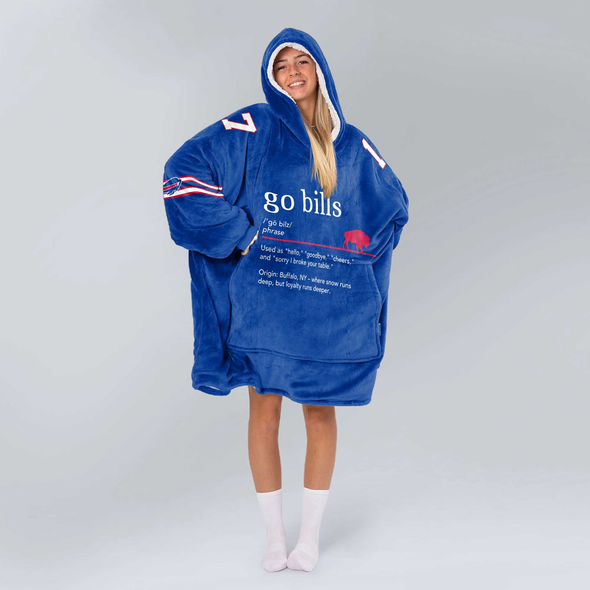 Adult 17 Buffalo Football Unisex Blanket Hoodie
