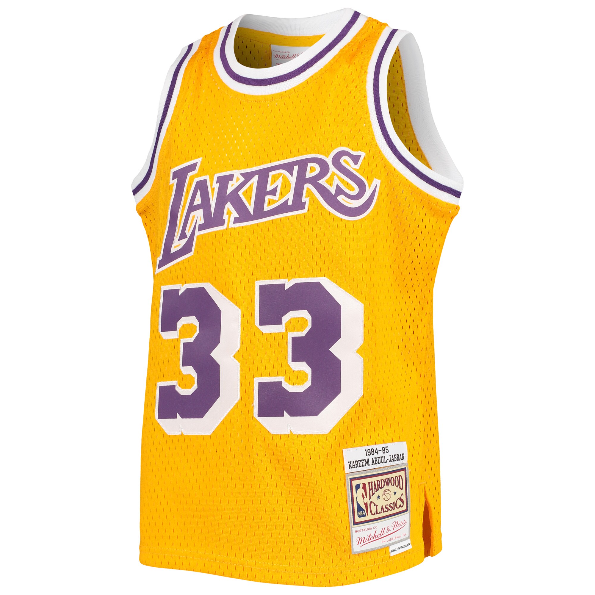 Kareem Abdul-Jabbar Los Angeles Lakers Mitchell & Ness Youth 1984-85 Hardwood Classics Swingman Jersey - Gold
