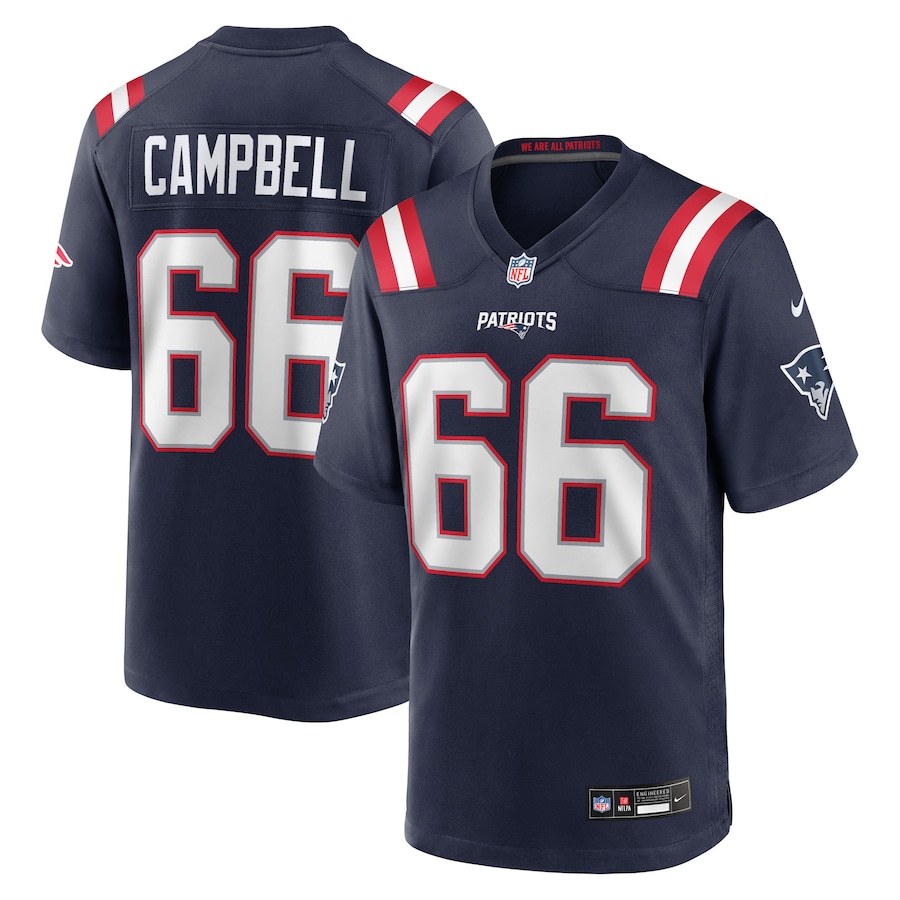 Men's New England Patriots #66 Will Campbell Navy 2025 NFL Draft First Round Pick Game Jersey