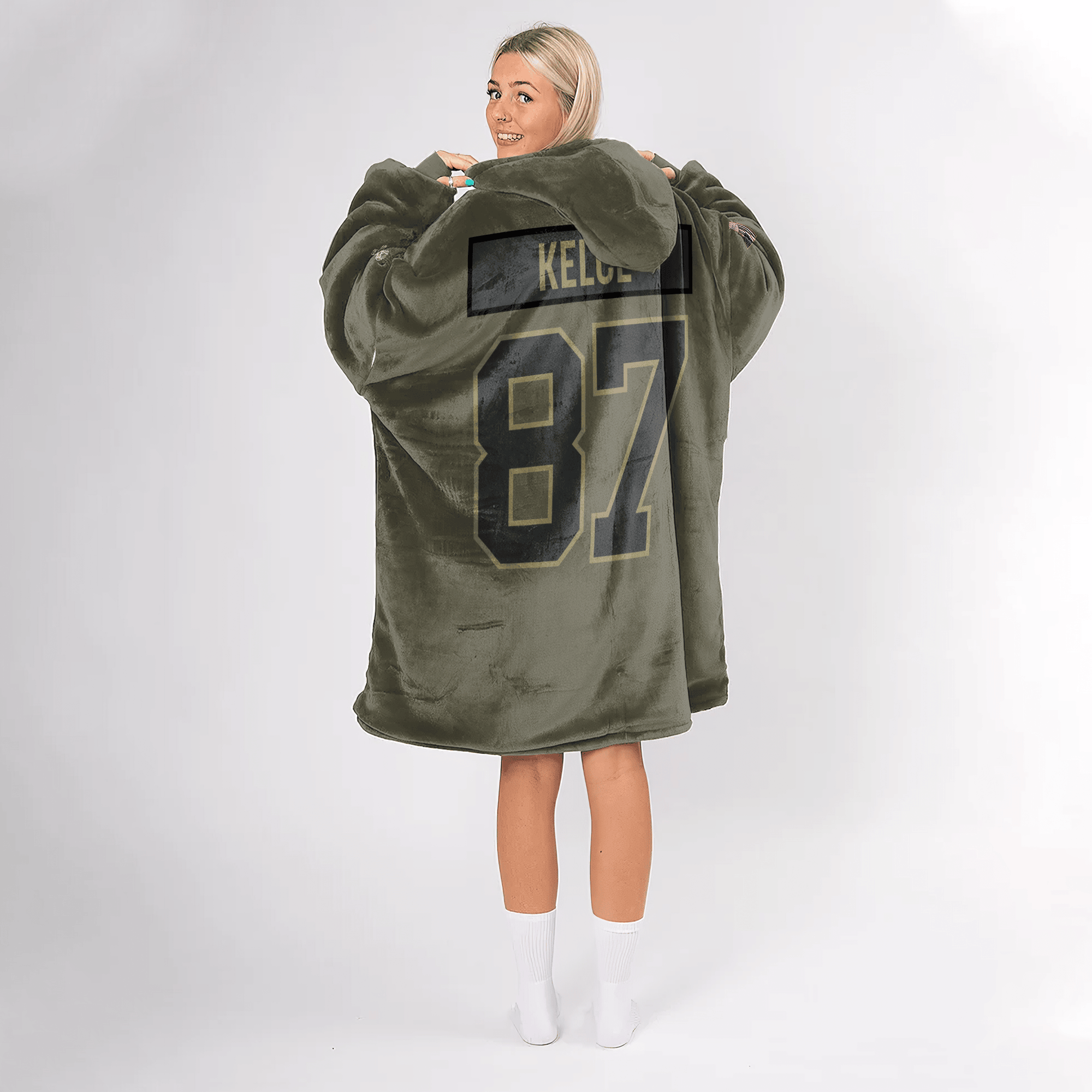 Adult T.K 87 Kansas City Football Blanket Hoodie – Olive Salute to Service