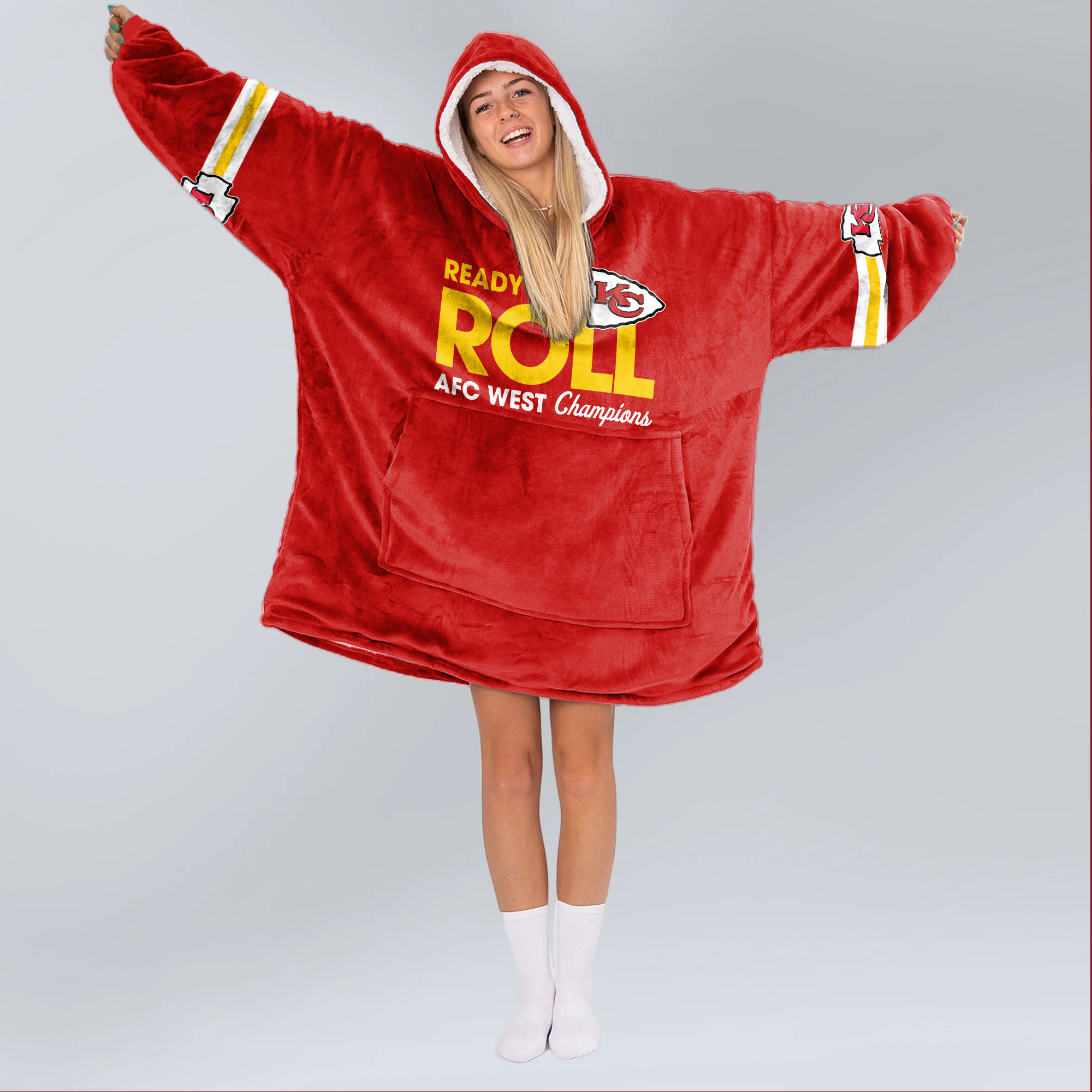 Adult Ready To Roll Kansas City Football Unisex Blanket Hoodie