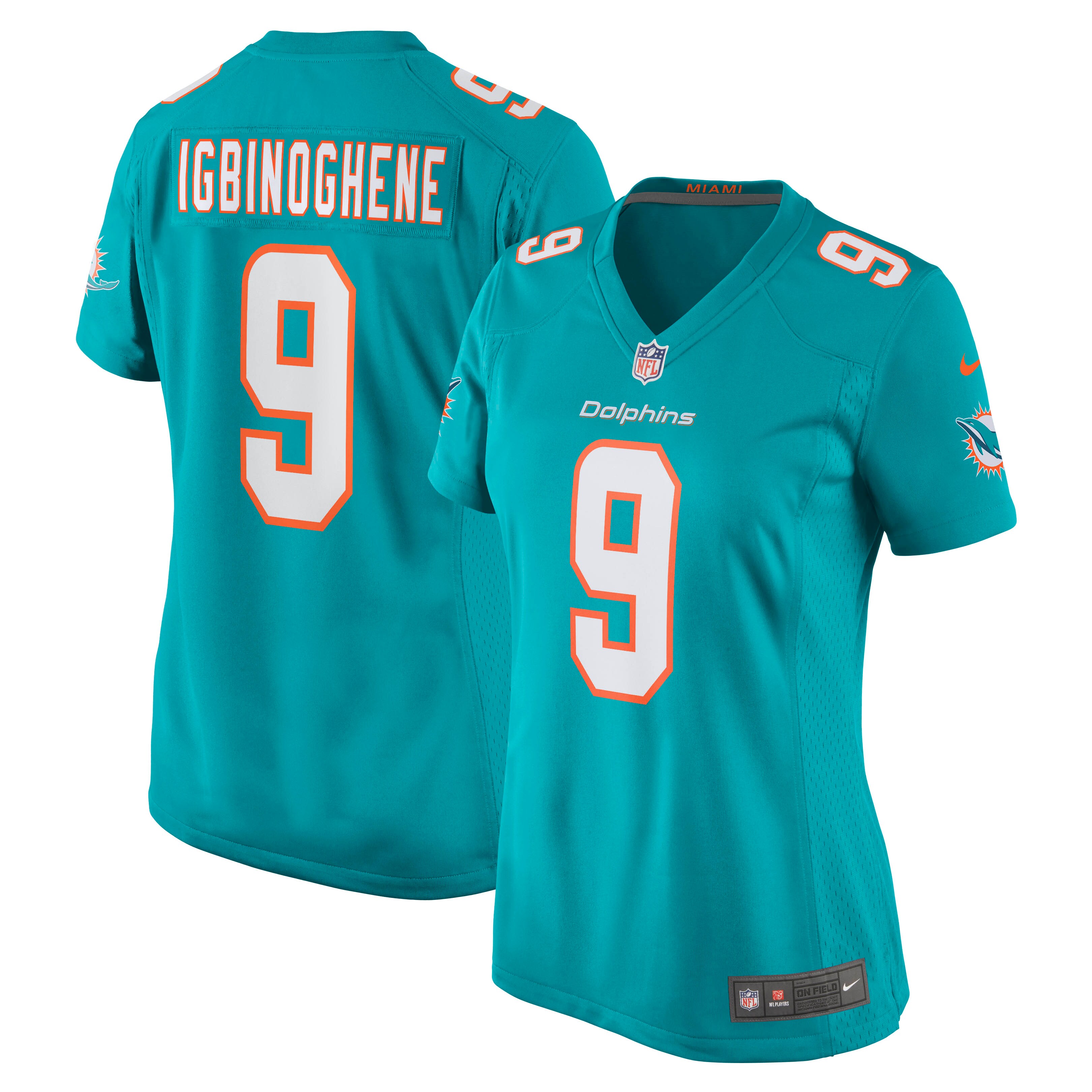 Noah Igbinoghene Miami Dolphins  Women's Game Player Jersey - Aqua