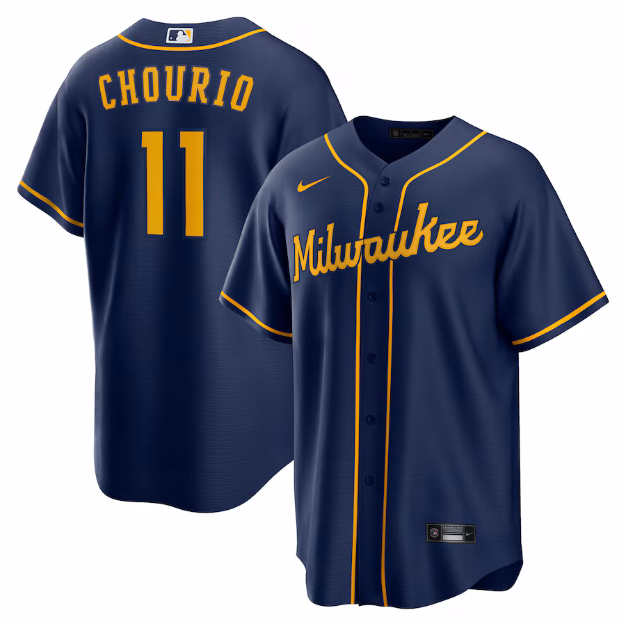 Men's Milwaukee Brewers #11 Jackson Chourio Navy Alternate 2 Replica Jersey