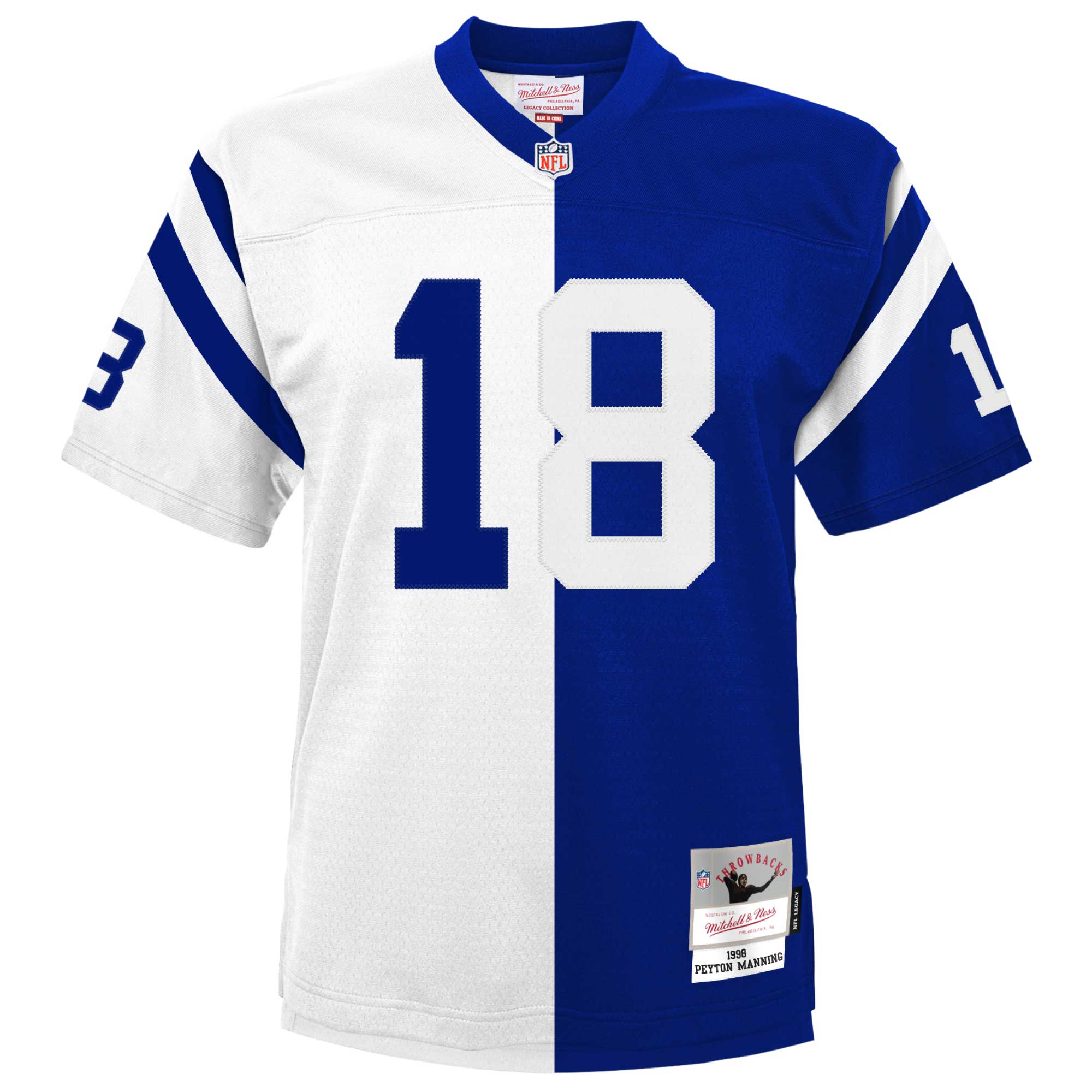 Peyton Manning Indianapolis Colts Youth Split Legacy Jersey - White/Royal