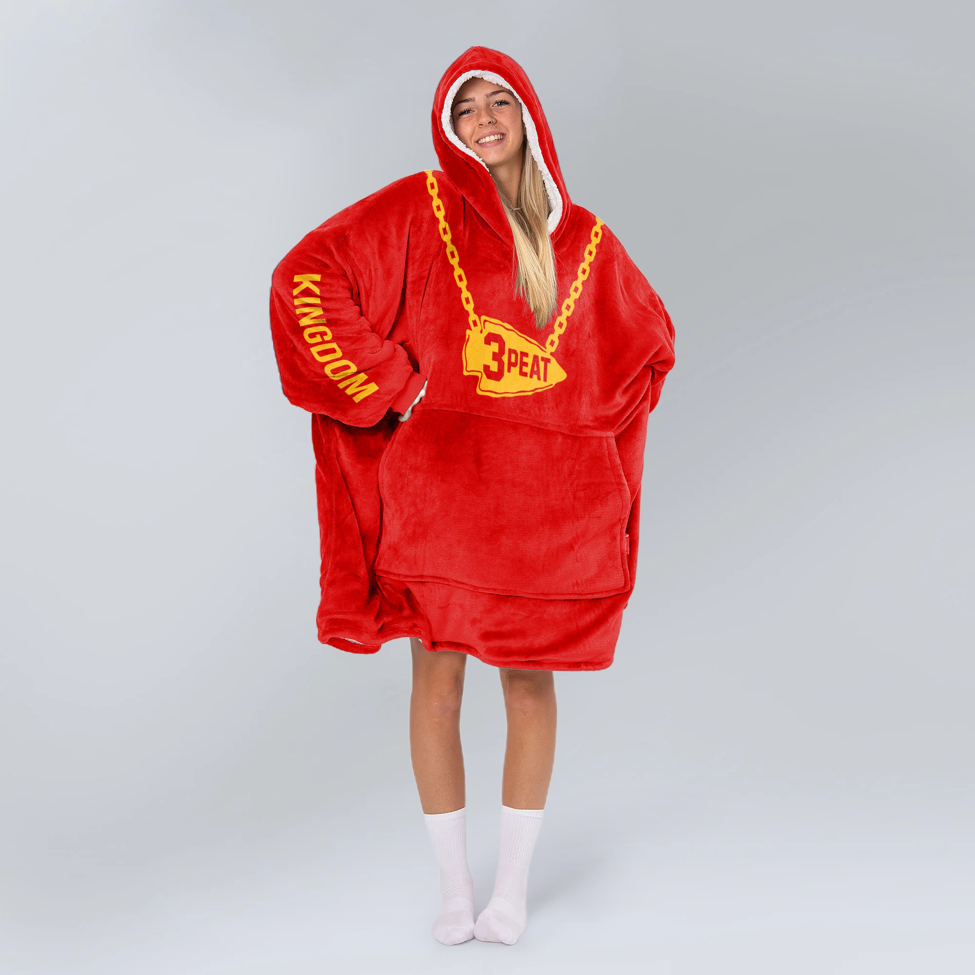 Adult 3 Peat Kansas City Football Unisex Blanket Hoodie