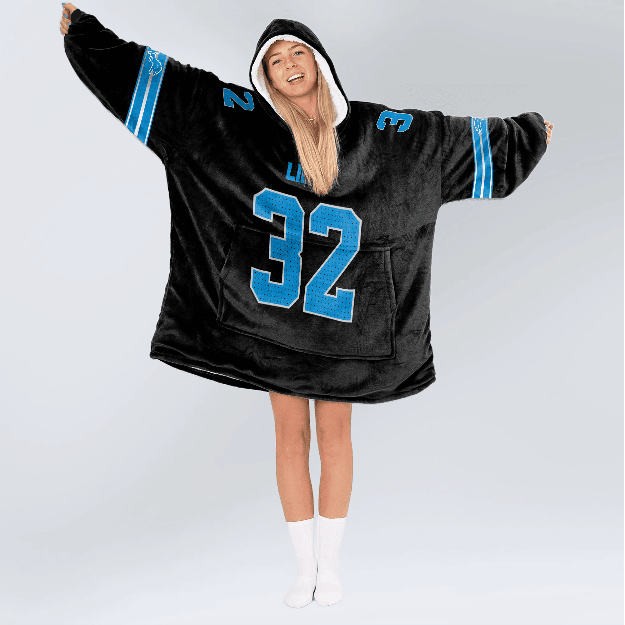 Adult 32 Detroit Football Unisex Blanket Hoodie