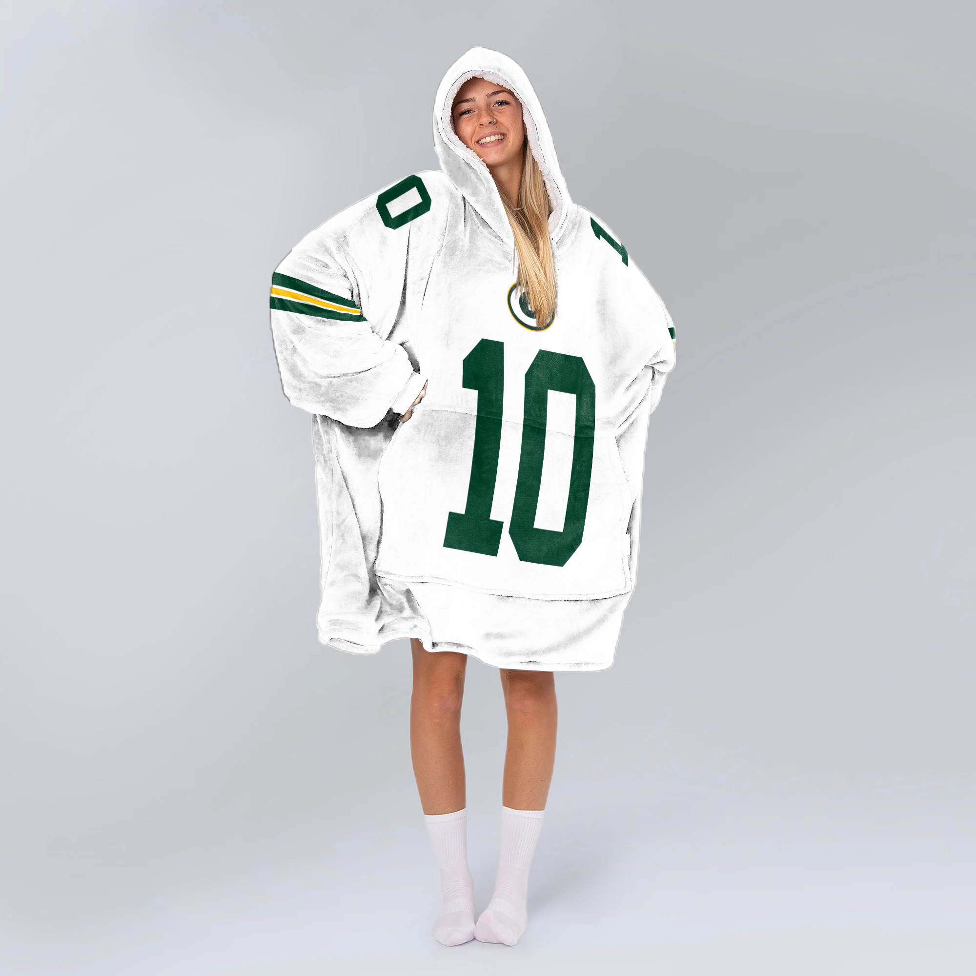 Adult J.L. 10 Green Bay Football Unisex Blanket Hoodie