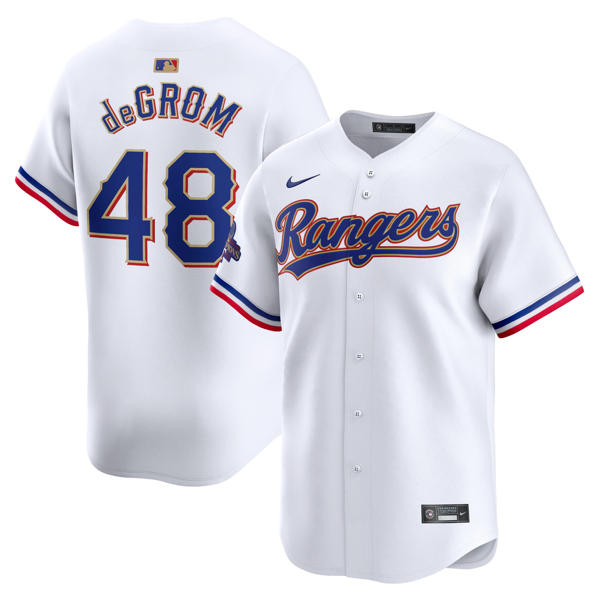 Men's Texas Rangers #48 Jacob deGrom  White 2024 Gold Collection Limited Player Jersey