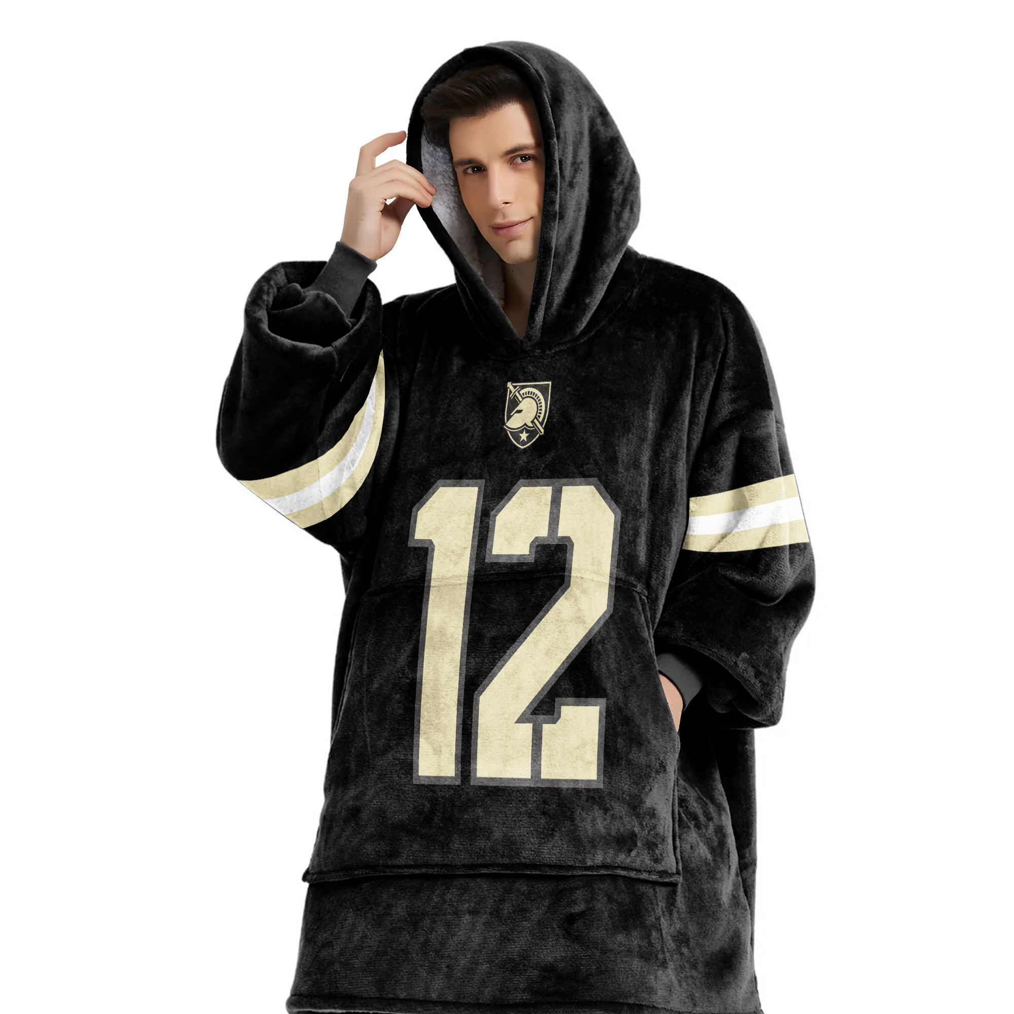 Adult #12 Army Football Unisex Blanket Hoodie