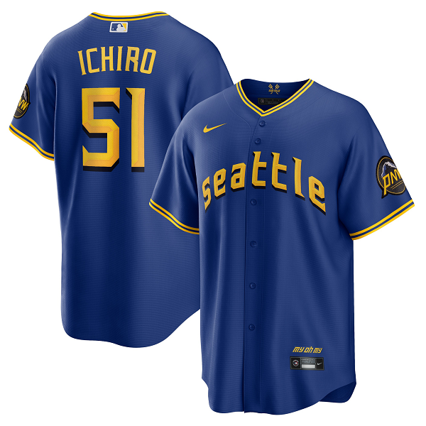 Men's Seattle Mariners #51 Ichiro Suzuki  Royal 2023 City Connect Cool Base Player Jersey
