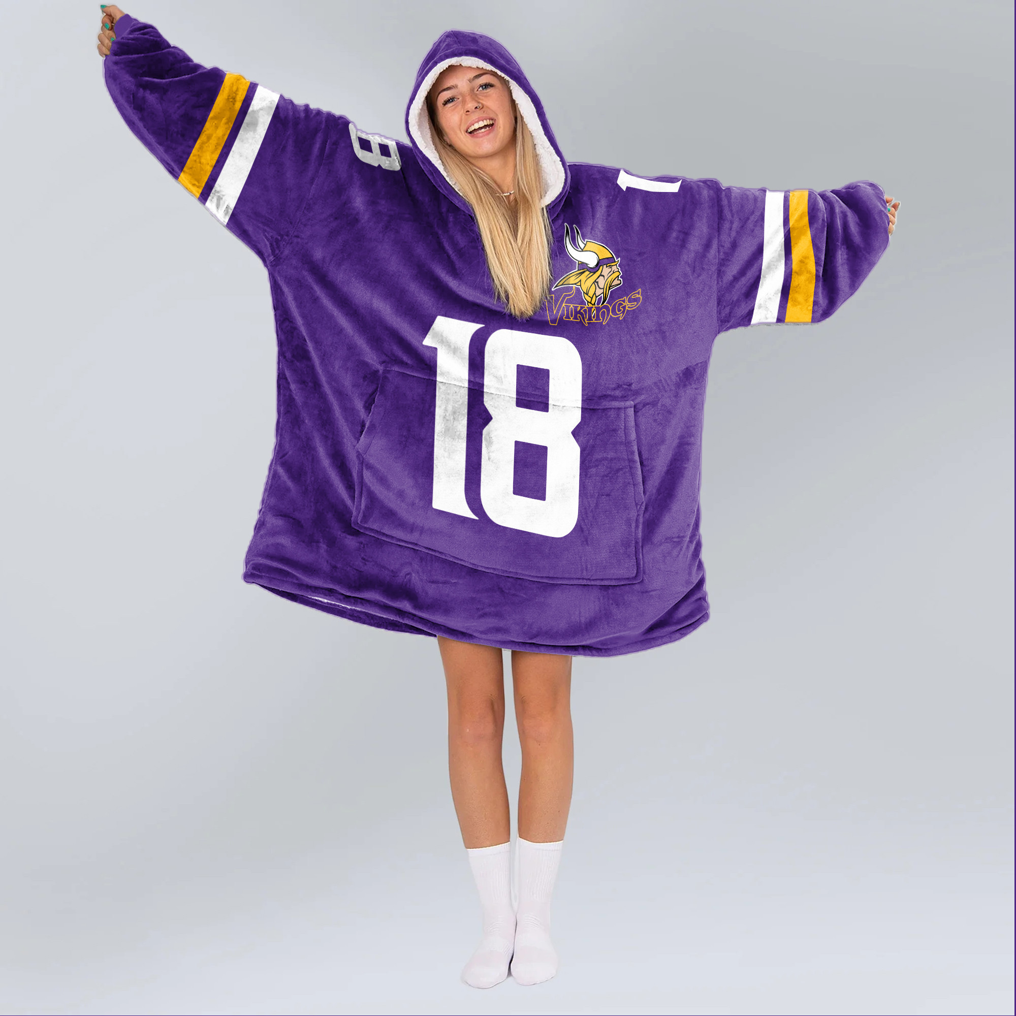 Adult JJ 18 Minnesota Football Unisex Blanket Hoodie