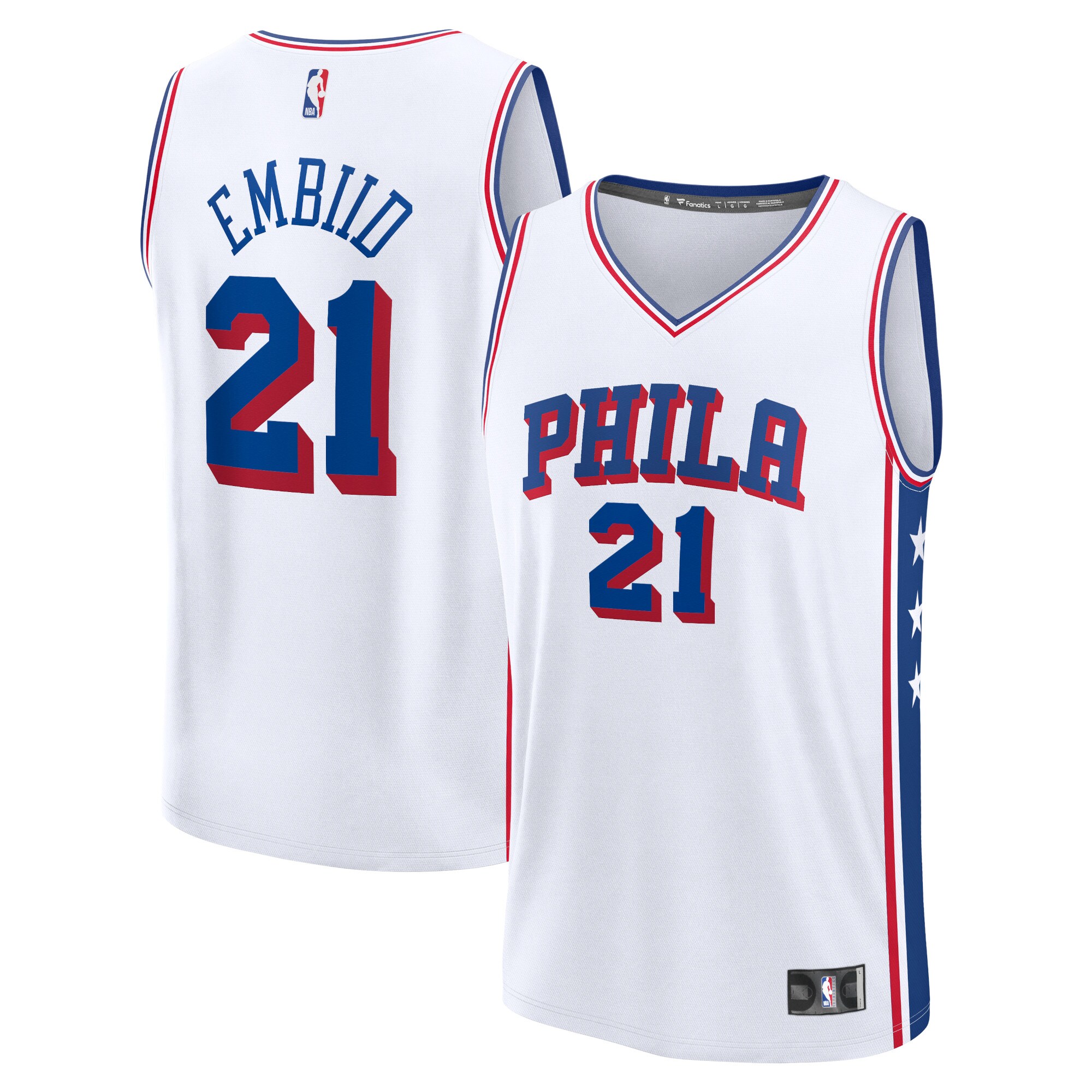 Men's Philadelphia 76ers Joel Embiid  White 2023/24 Fast Break Replica Jersey - Association Edition