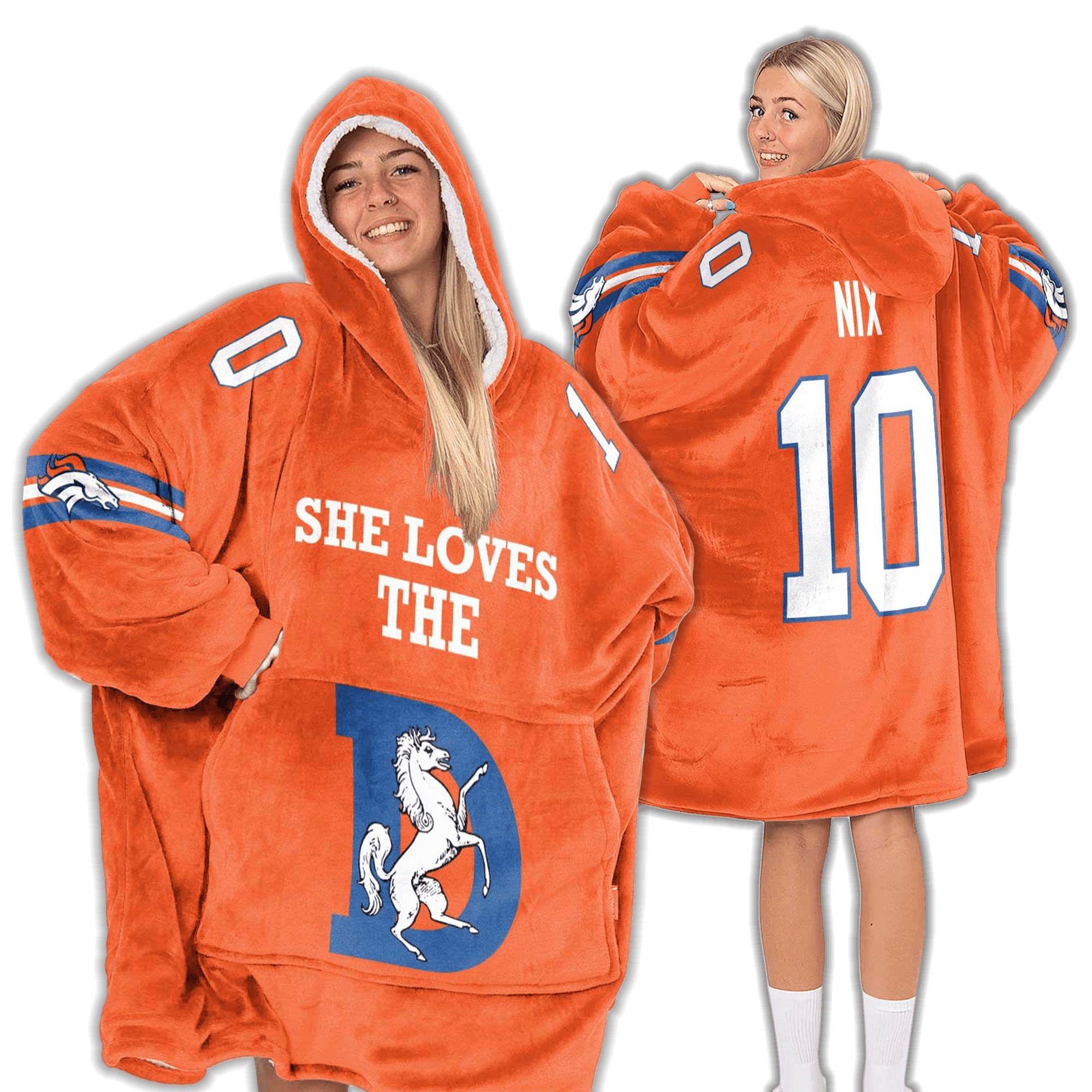 She Loves The D Denver Football Unisex Blanket Hoodie