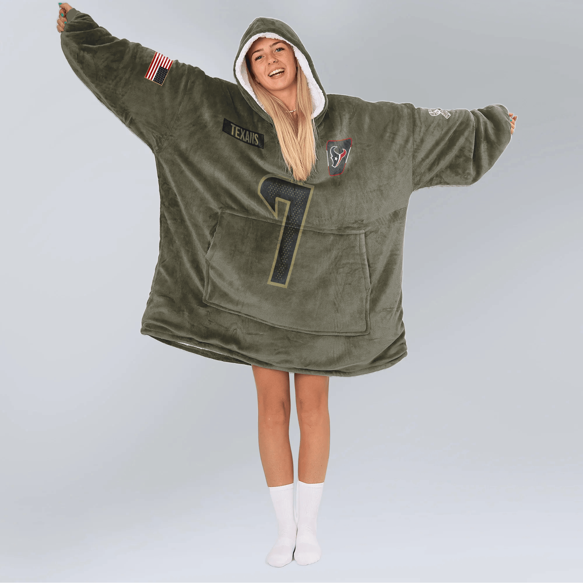 Adult C.J.S 7 Houston Football Blanket Hoodie – Olive Salute to Service
