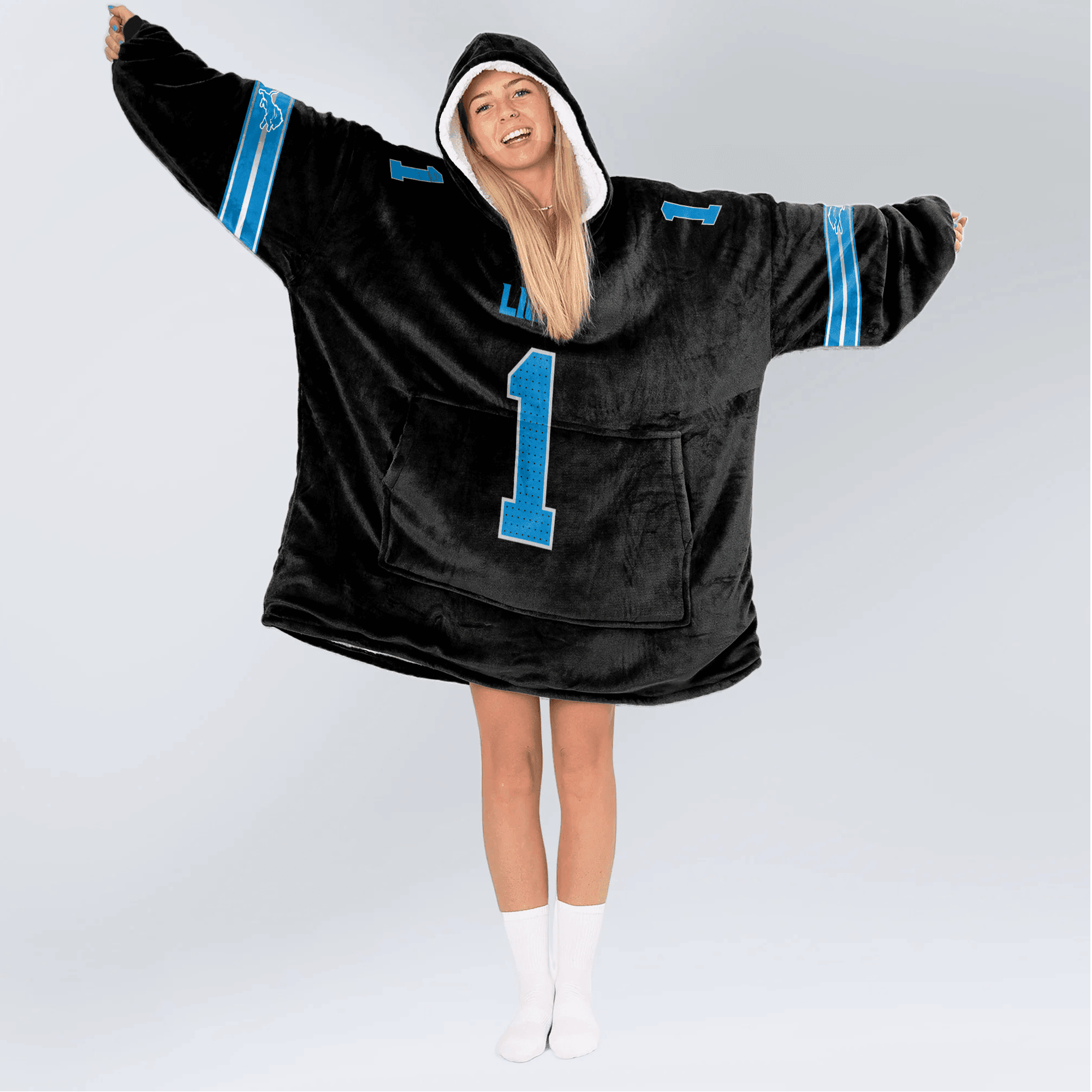 Adult 1 Detroit Football Unisex Blanket Hoodie