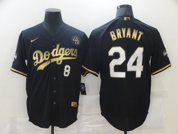 Men's Los Angeles Dodgers #8 #24 Kobe Bryant Black Gold Stitched MLB Cool Base  Jersey