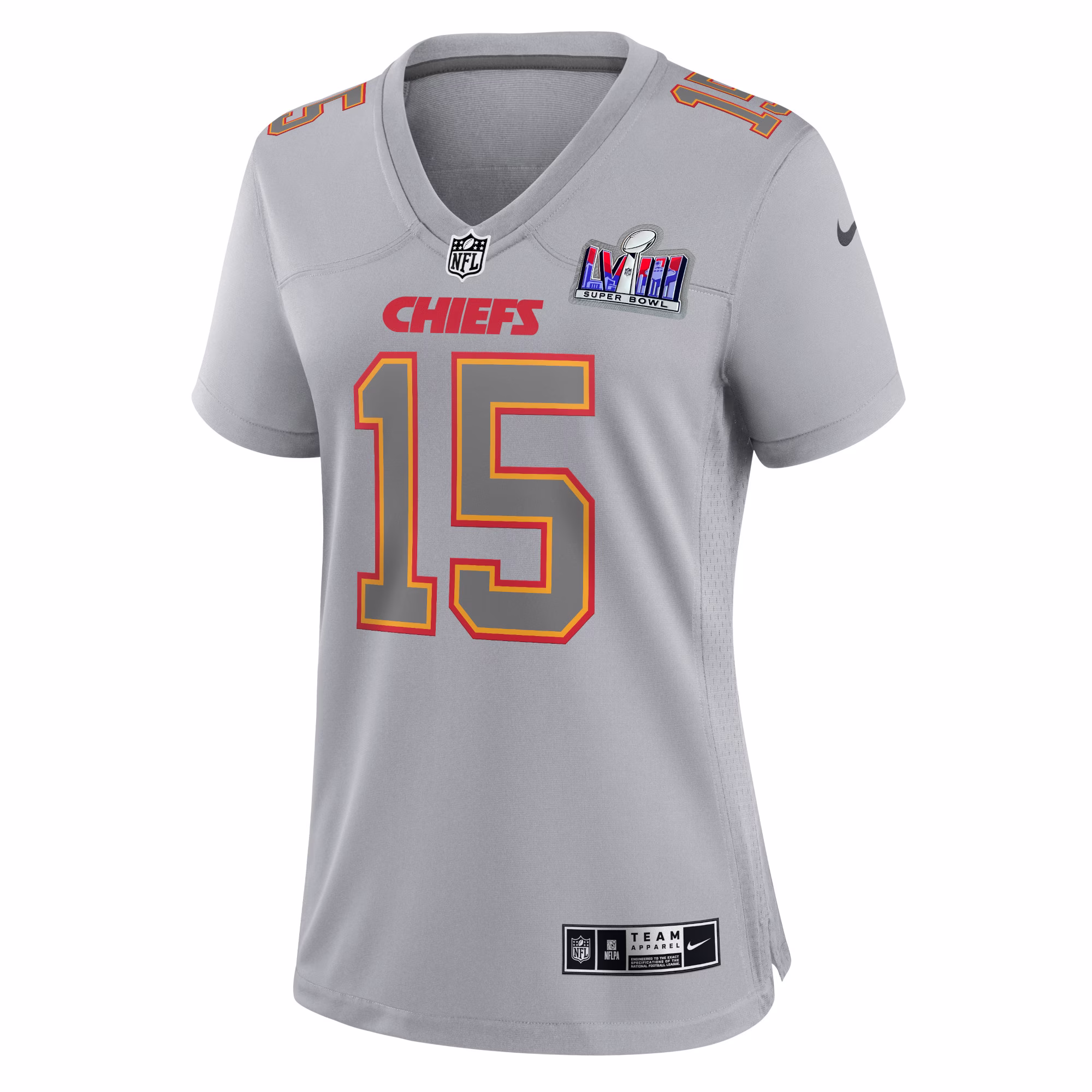 Patrick Mahomes Kansas City Chiefs  Women's 2023 Super Bowl LVIII Atmosphere Fashion Game Jersey - Gray