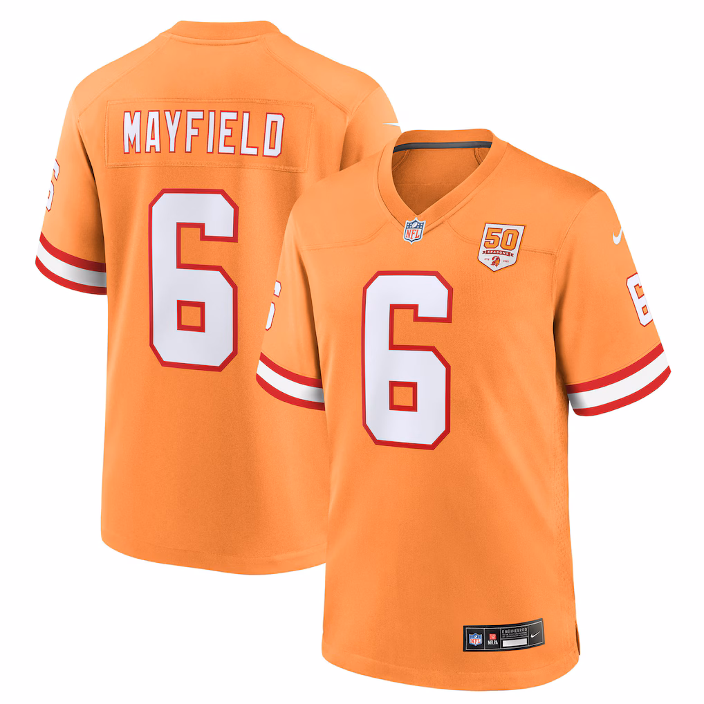 Baker Mayfield #6 '76 Tampa Bay Buccaneers 50th Season Game Jersey - Creamsicle