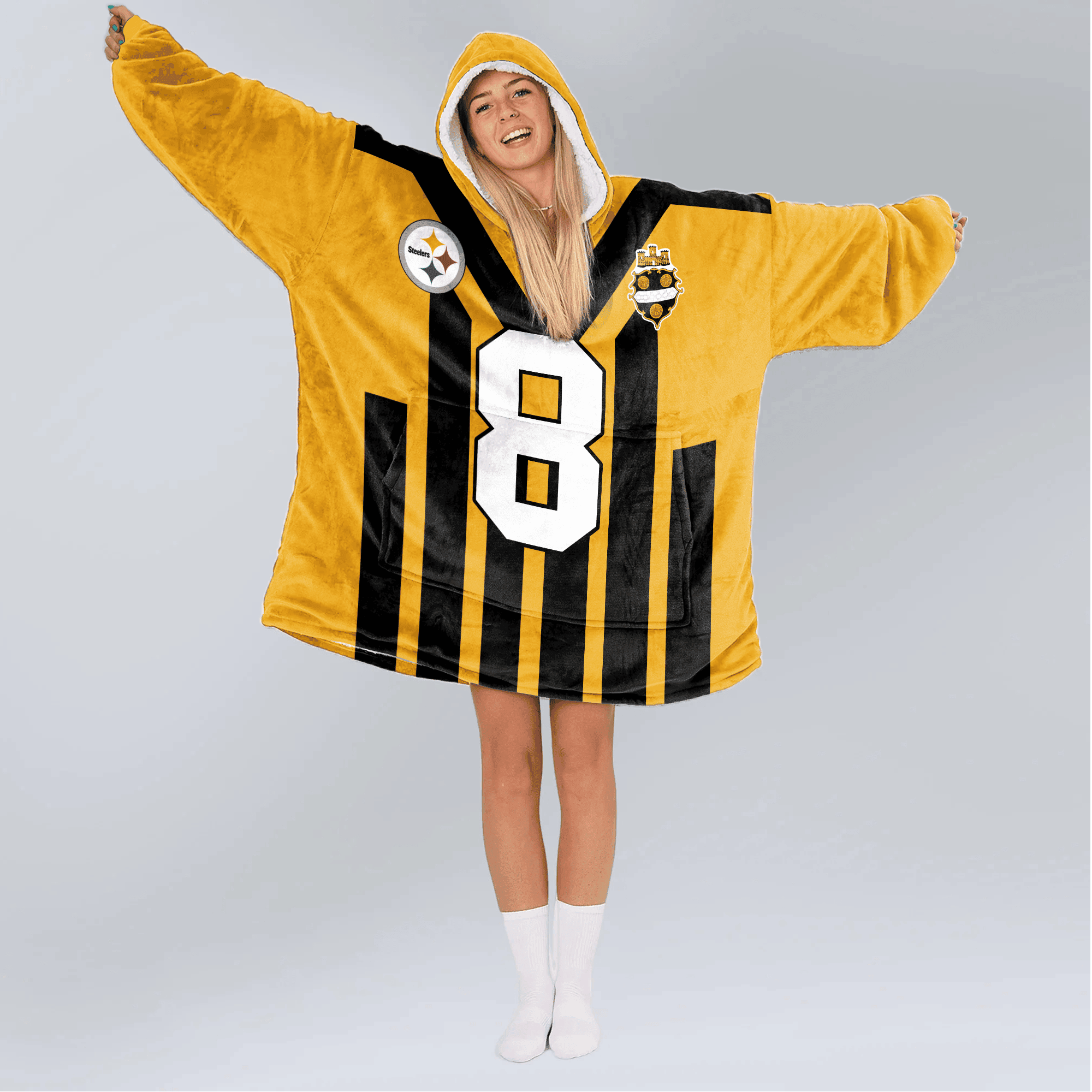 Adult 8 Pittsburgh Football Unisex Blanket Hoodie