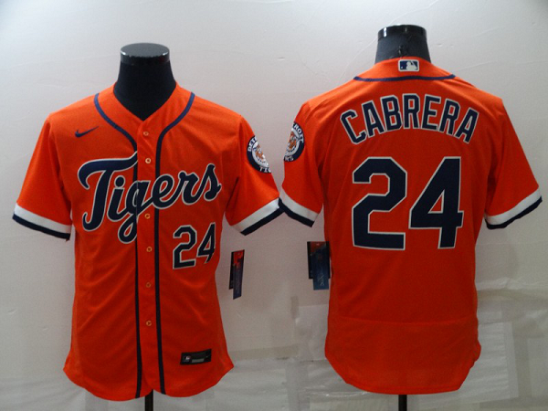 Men's  Detroit Tigers #24 Miguel Cabrera Orange Cool Base Stitched MLB Jersey