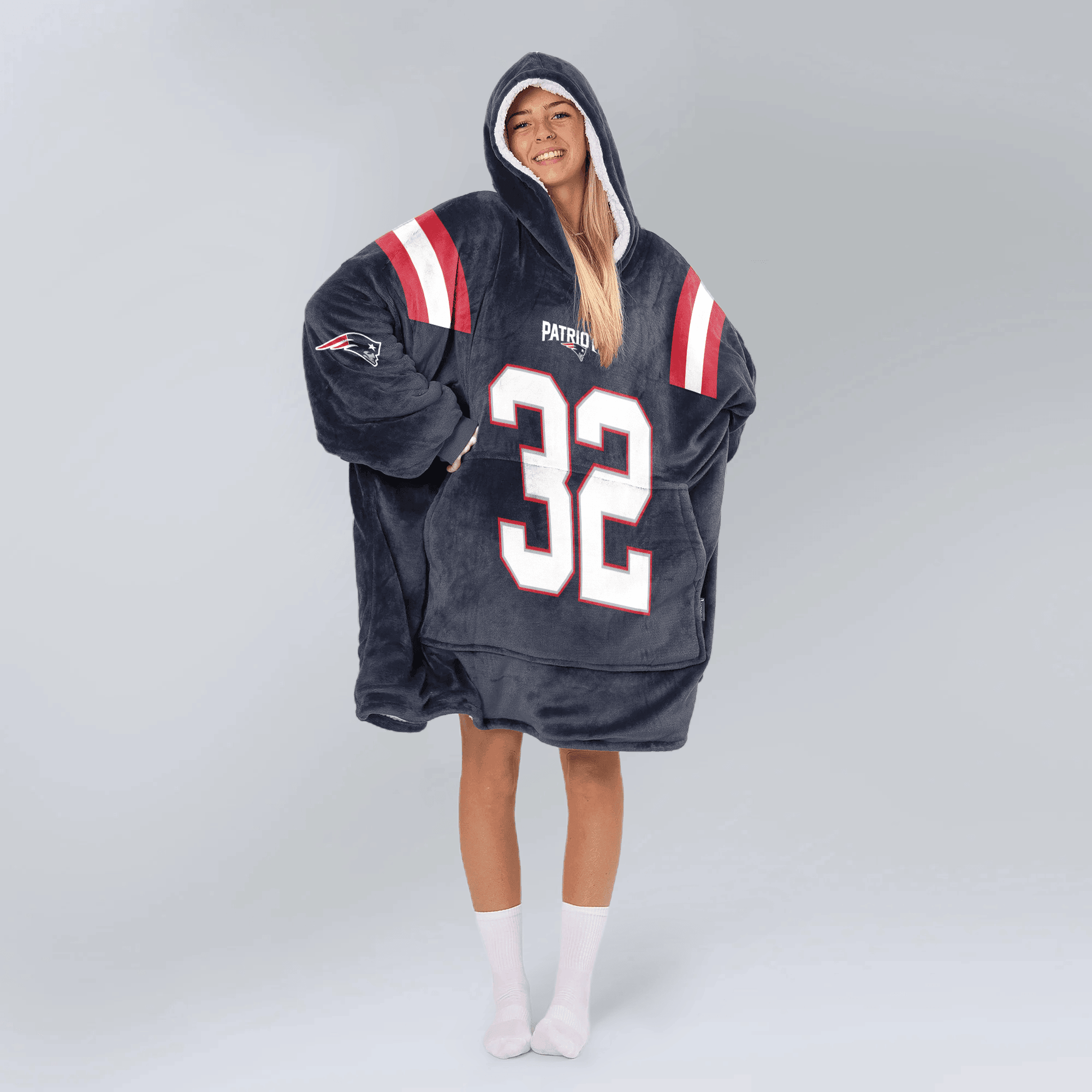Adult 32 New England Football Unisex Blanket Hoodie