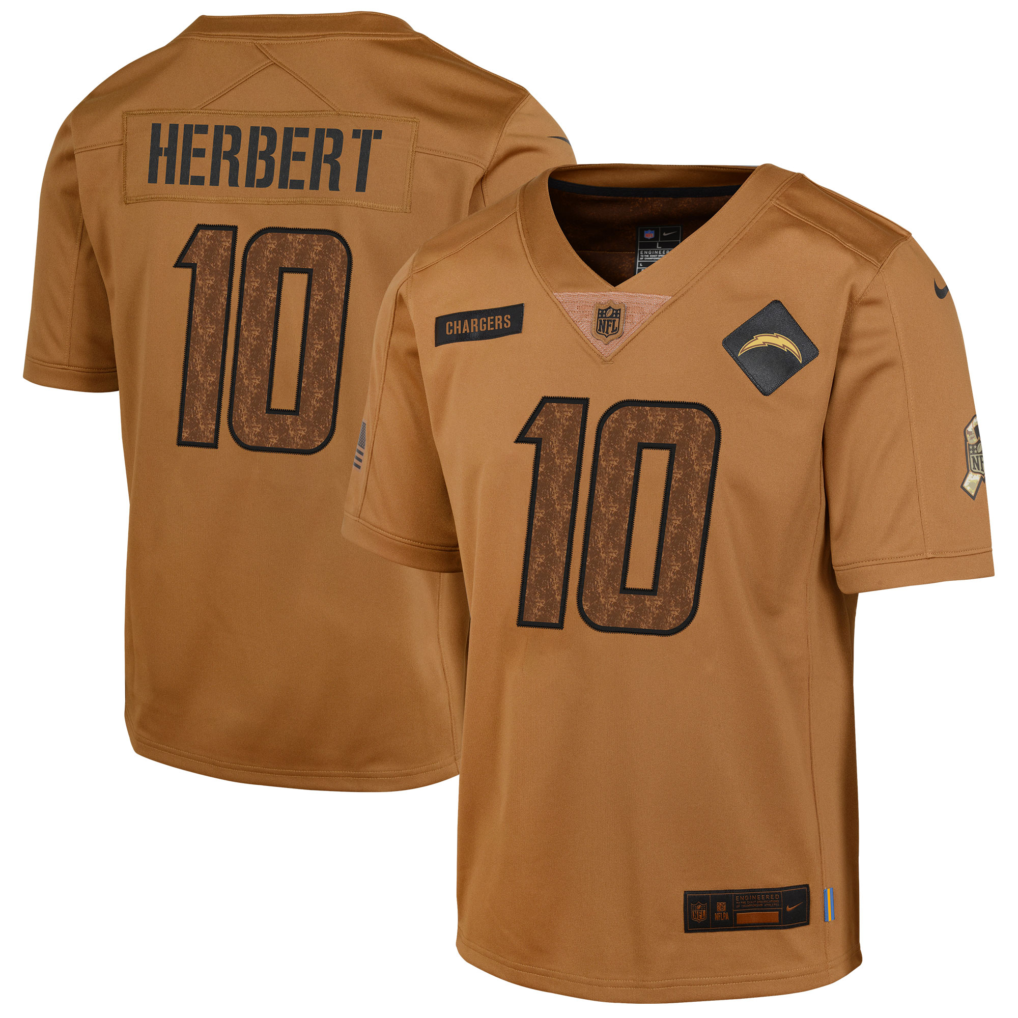 Justin Herbert Los Angeles Chargers Women's 2023 Salute To Service Limited Jersey - Brown
