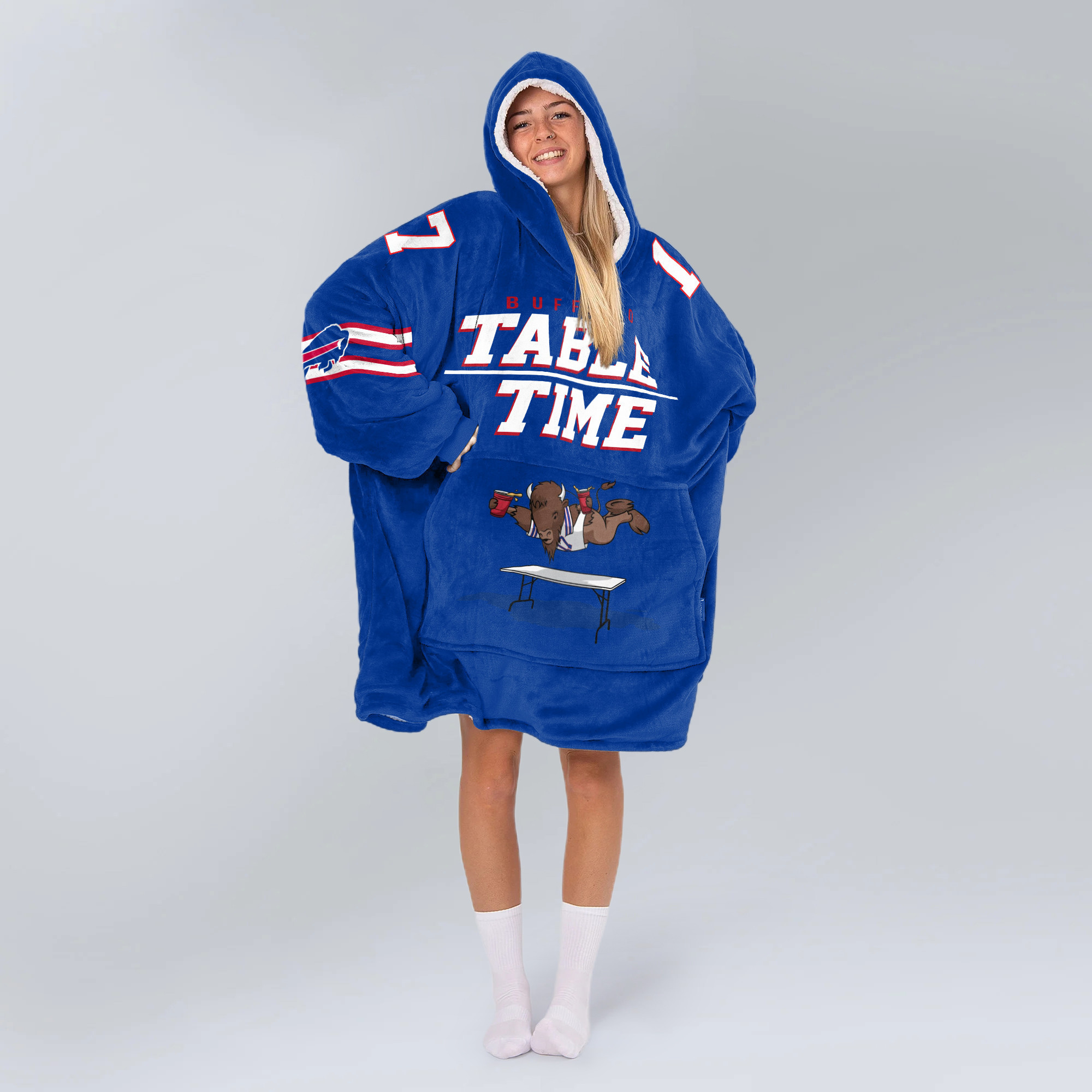 Adult 17 Buffalo Football Unisex Blanket Hoodie