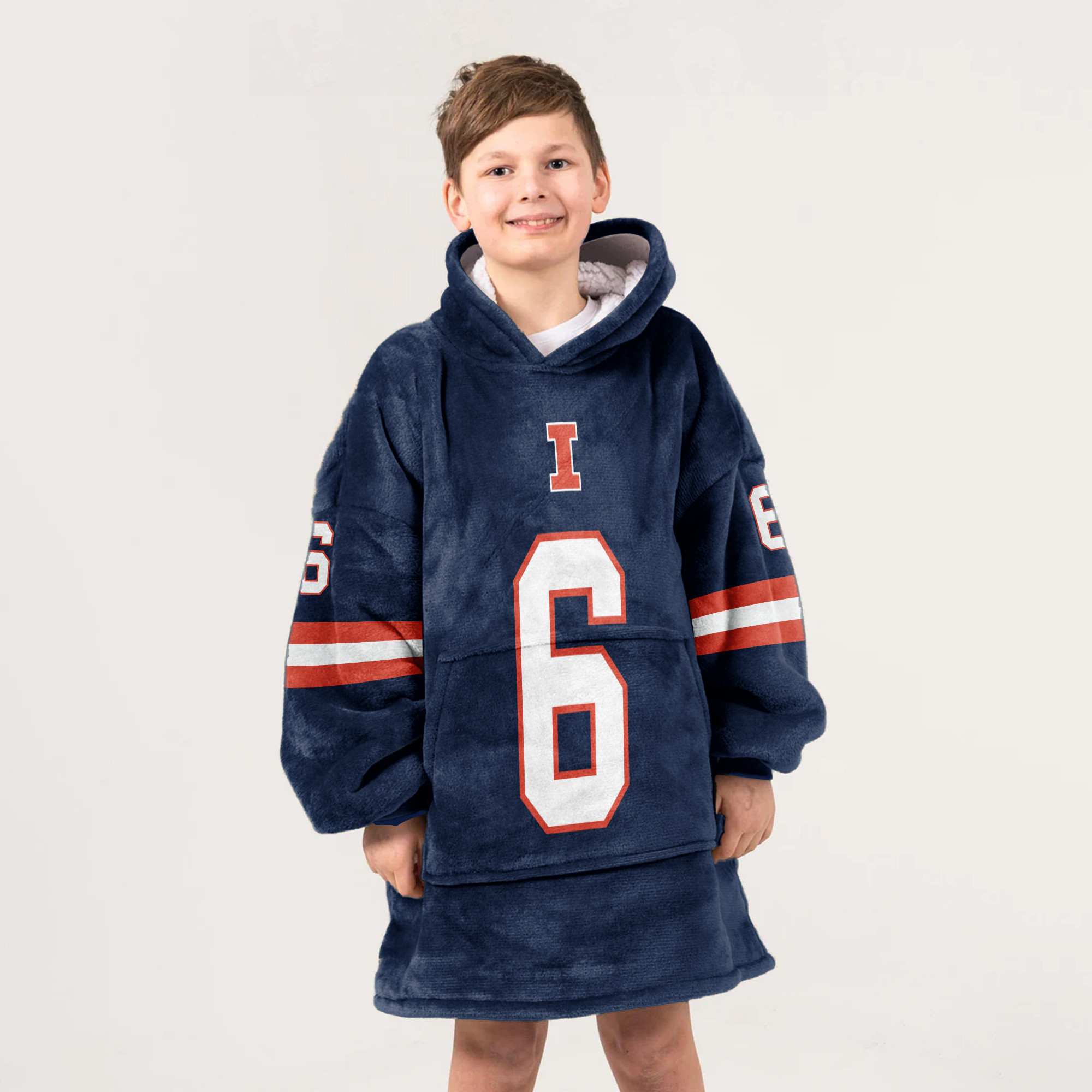 Adult 6 Illinois Football Unisex Blanket Hoodie