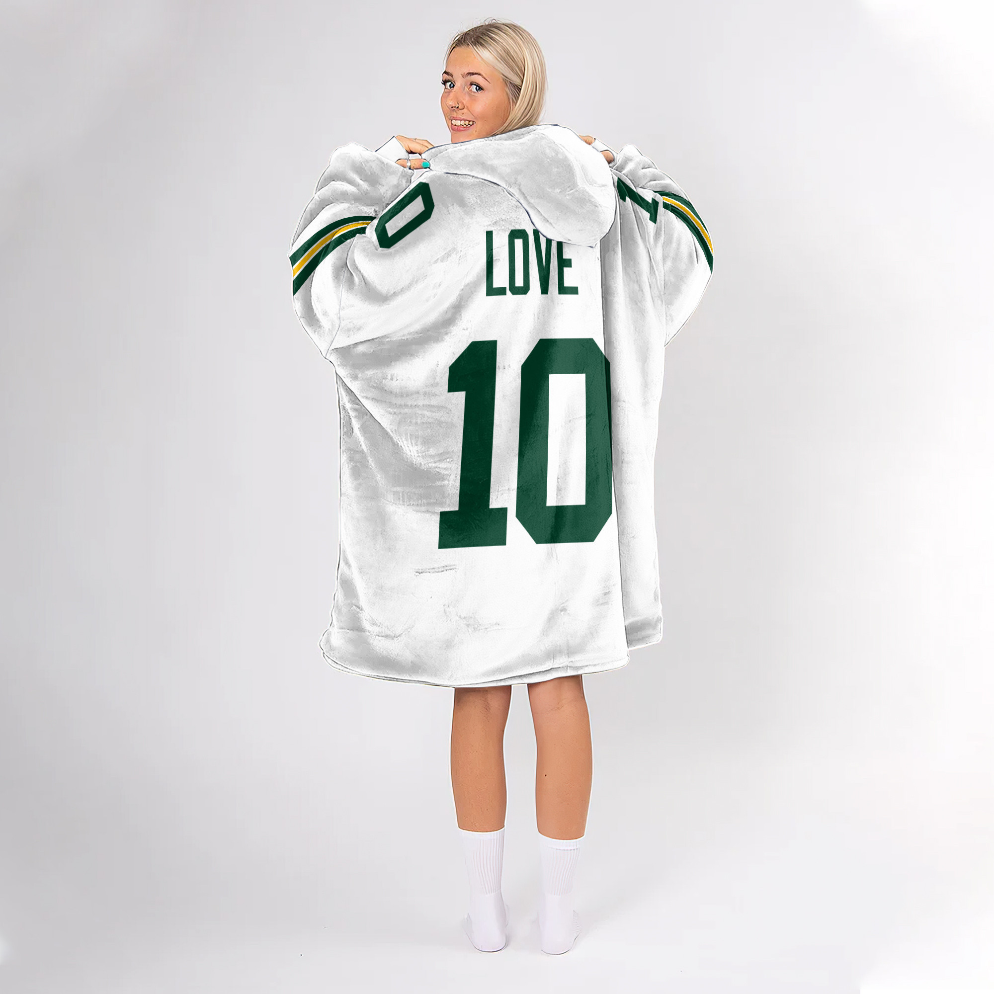 Adult J.L. 10 Green Bay Football Unisex Blanket Hoodie