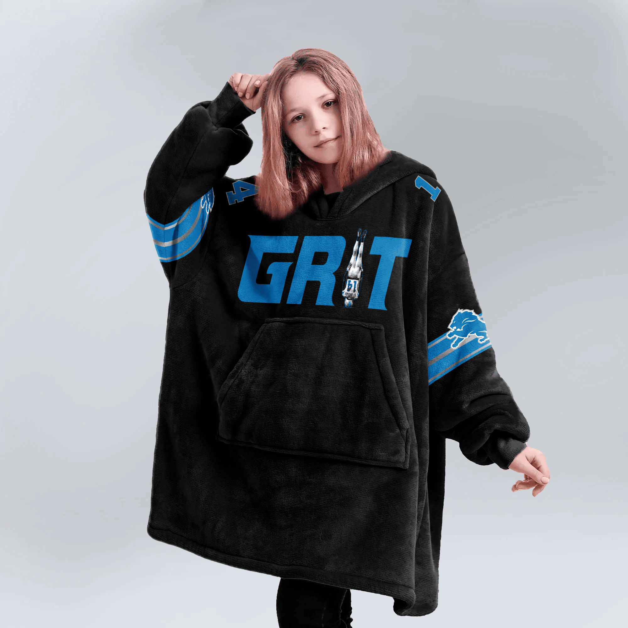 Kid Grit 14 Detroit Football Unisex Blanket Hoodie