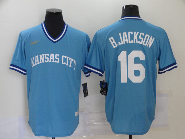 Men's Kansas City Royals #16 Bo Jackson Light Blue Pullover Cool Base Cooperstown Collection  Jersey