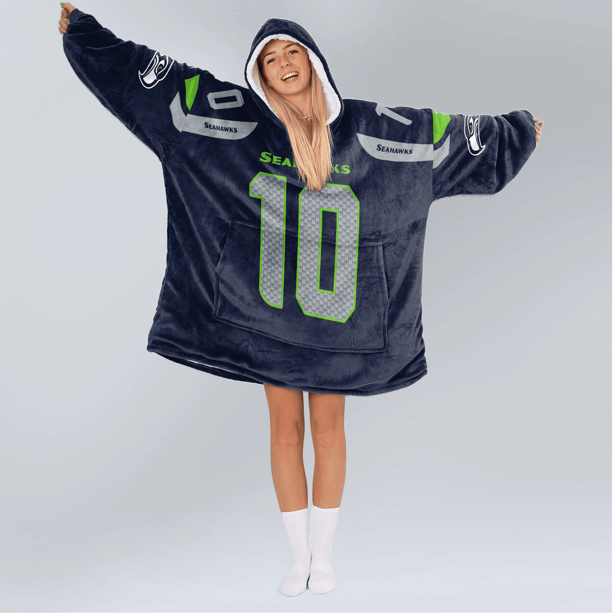Adult 10 Seattle Football Unisex Blanket Hoodie