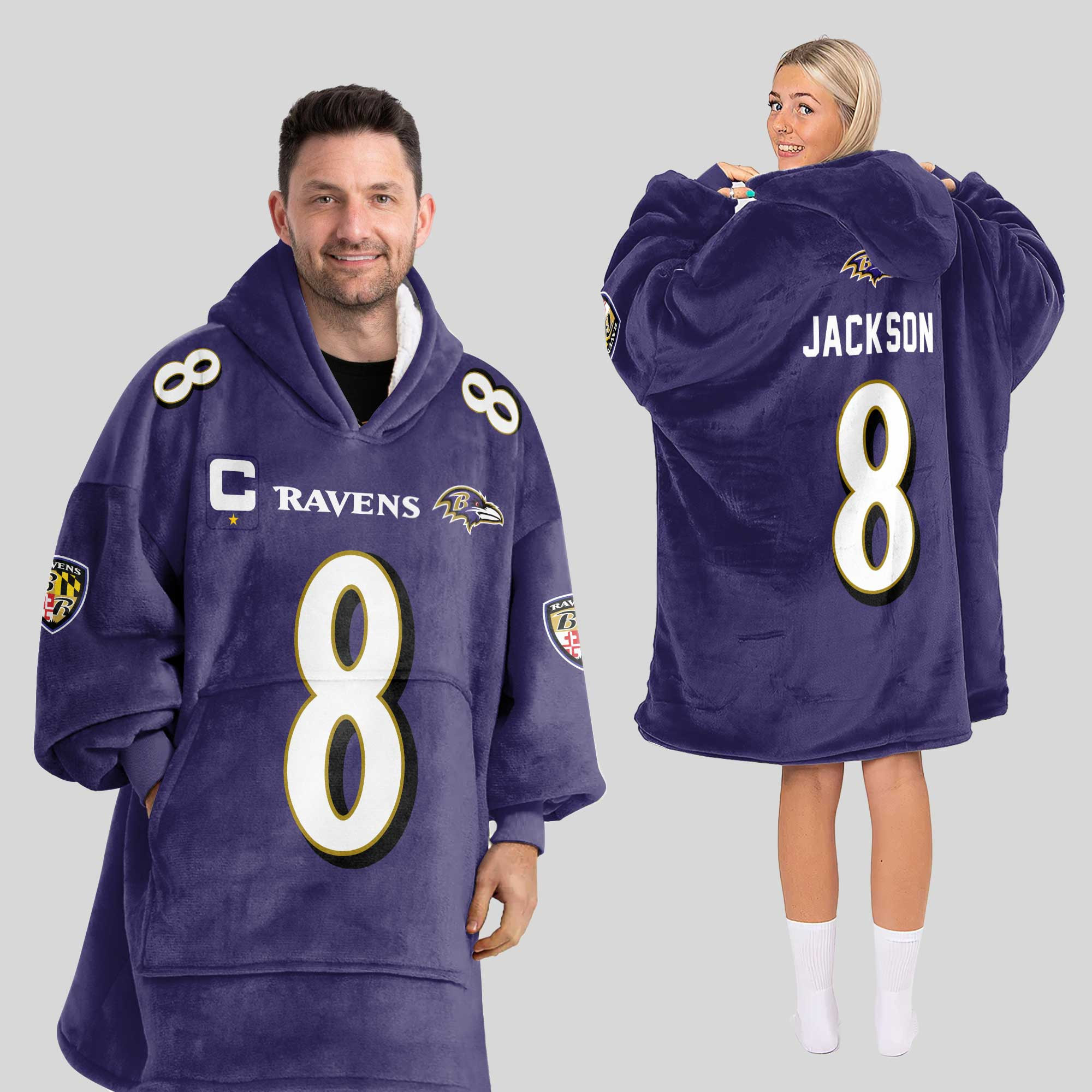 Adult Captain 8 Baltimore Football Unisex Blanket Hoodie