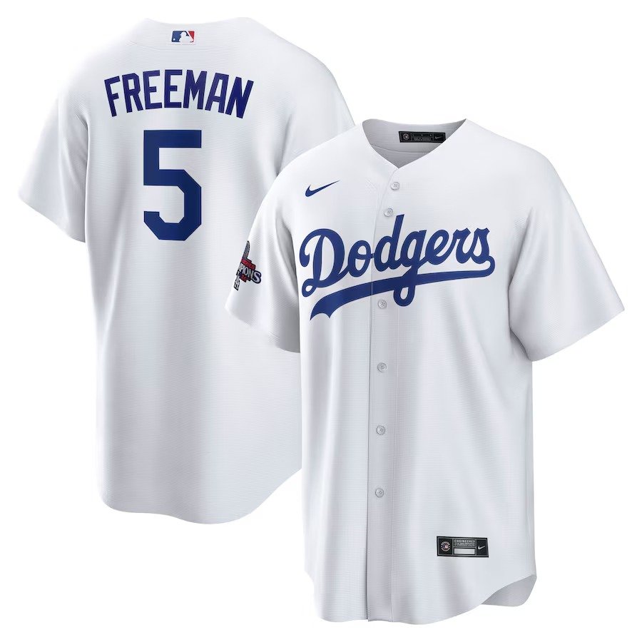 Men's #5 Freddie Freeman Los Angeles Dodgers  2024 World Series Champions Player White Jersey