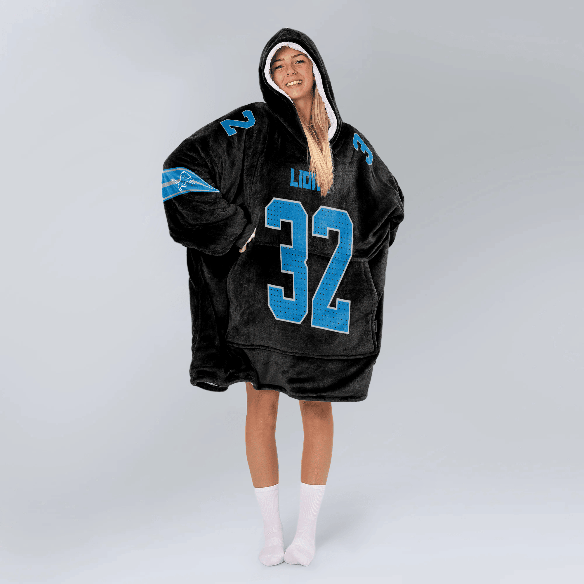 Adult 32 Detroit Football Unisex Blanket Hoodie