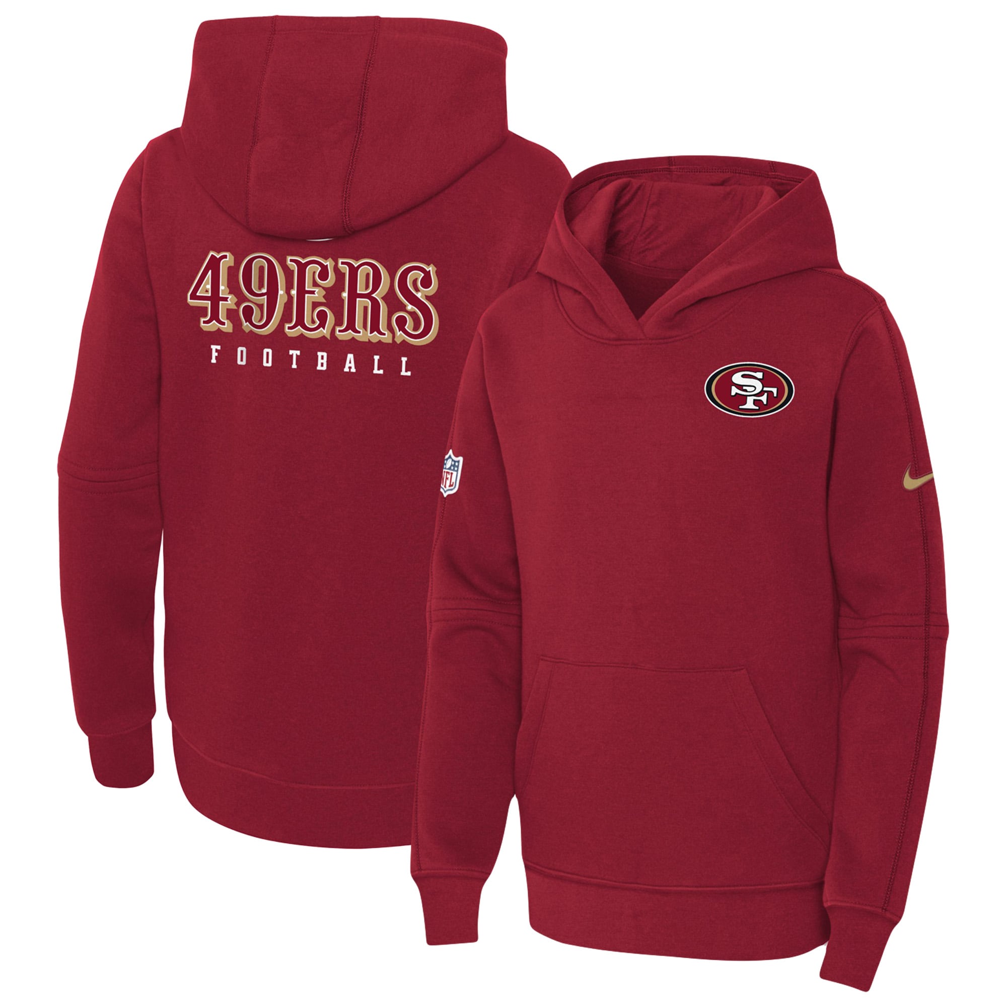 San Francisco 49ers 49ers  Youth 2023 Sideline Club Fleece Pullover Hoodie - Scarlet