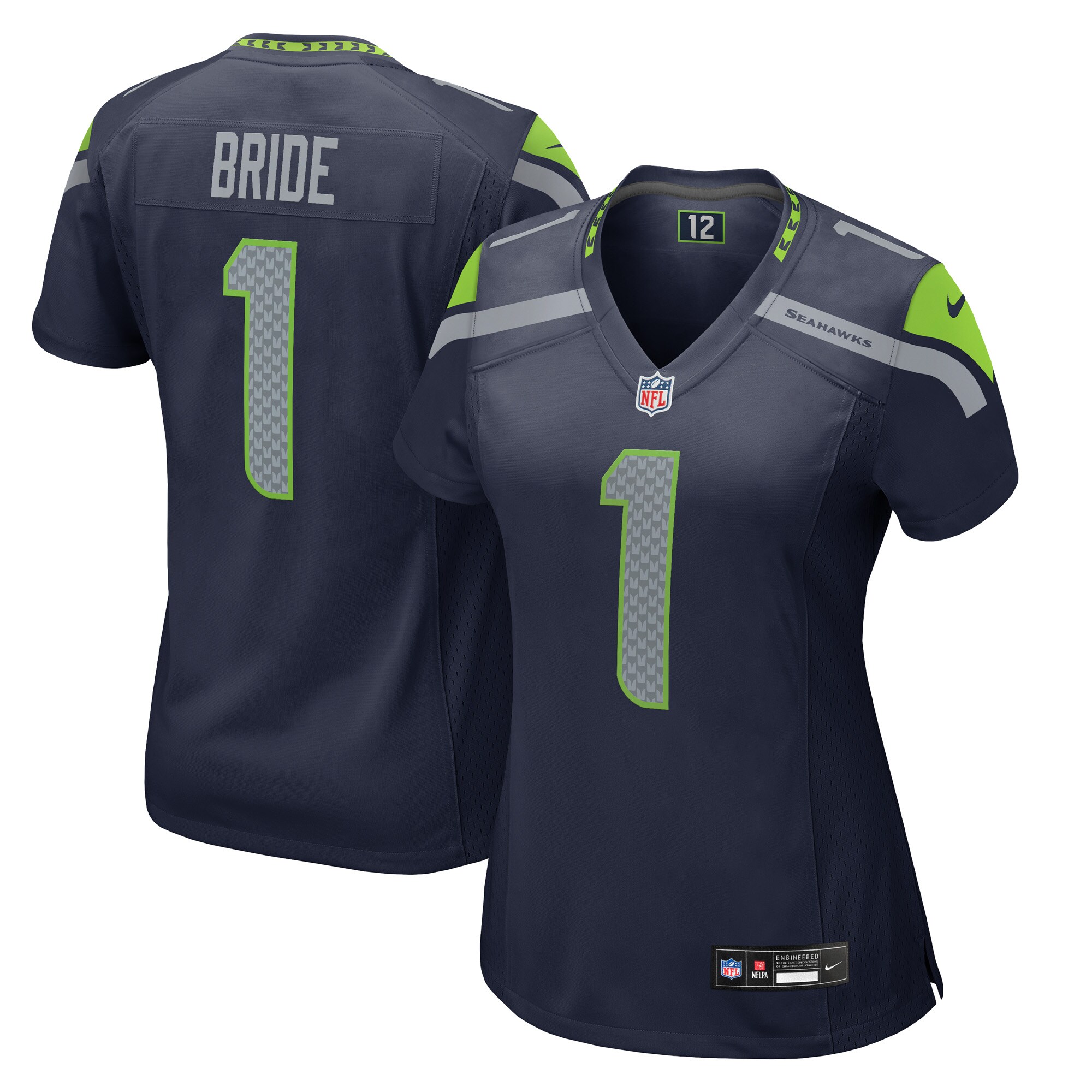 Number 1 Bride Seattle Seahawks Women's Game Jersey -  College Navy