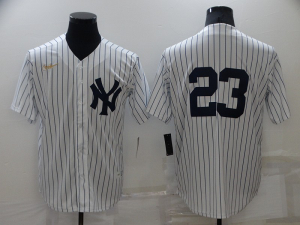 Men's  New York Yankees #23 Don Mattingly White Strip Throwback Cool Base MLB Stitched Jersey