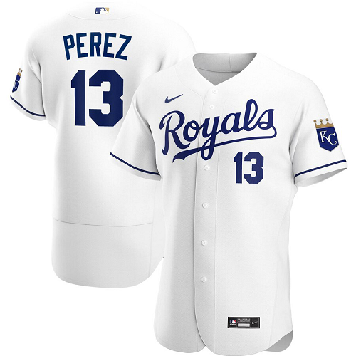 Men's  Kansas City Royals #13 Salvador Perez White Home 2020 Player MLB Jersey