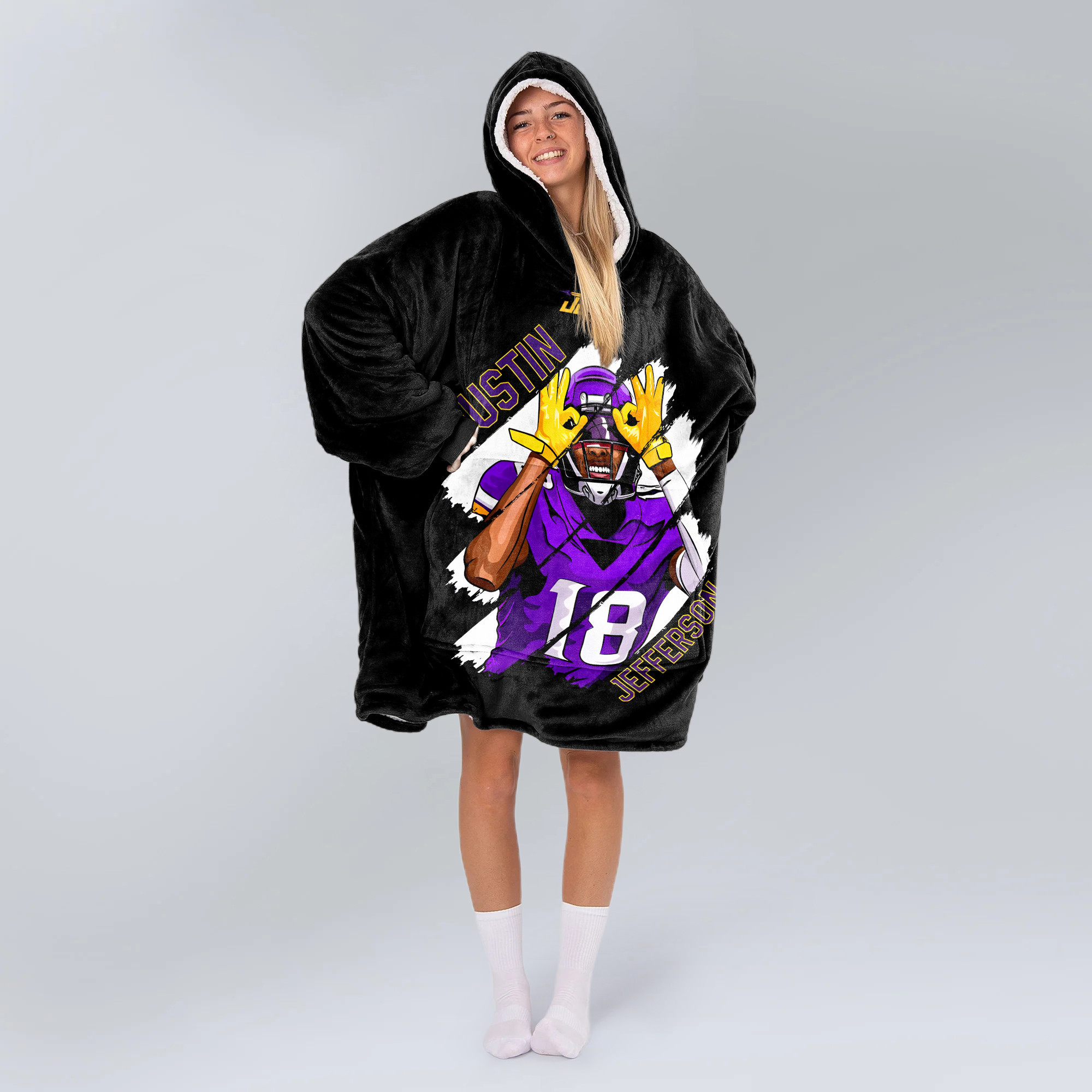 Adult JJ 18 Minnesota Football Unisex Blanket Hoodie