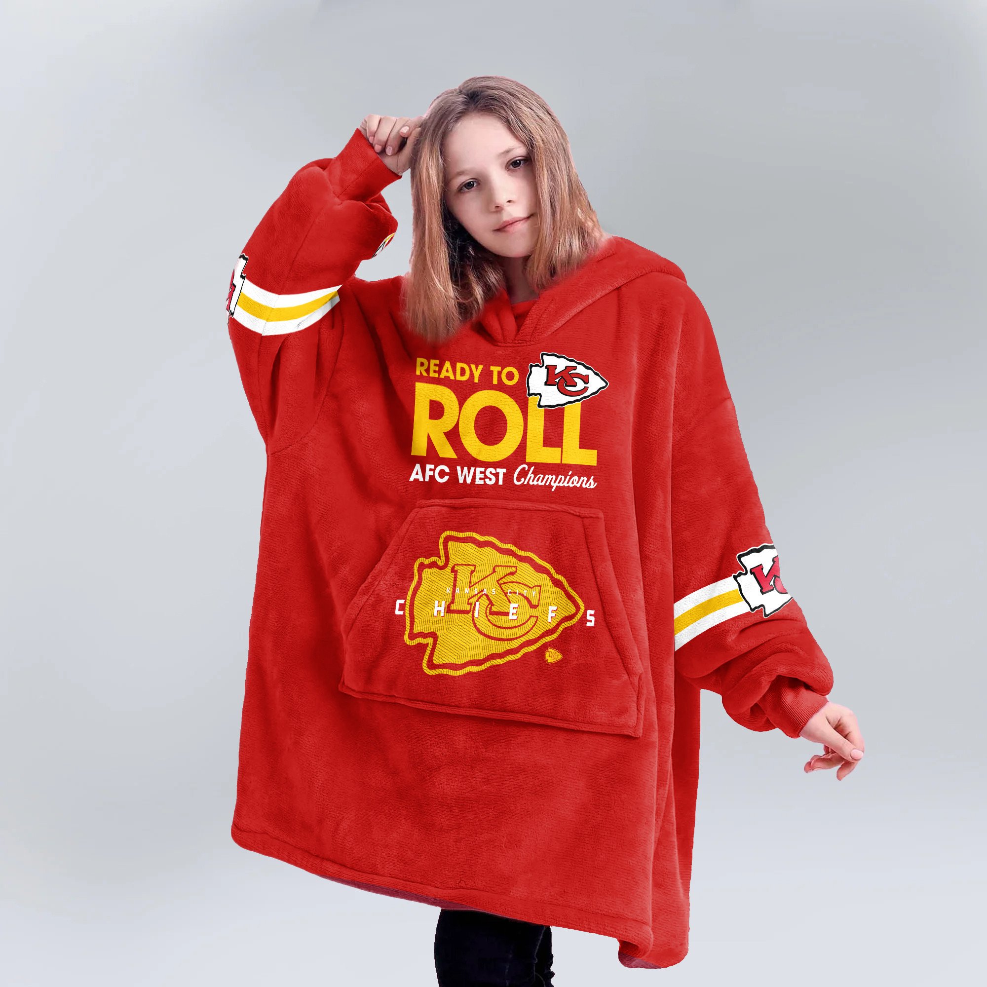 Adult 15 Ready To Roll Kansas City Football Unisex Blanket Hoodie
