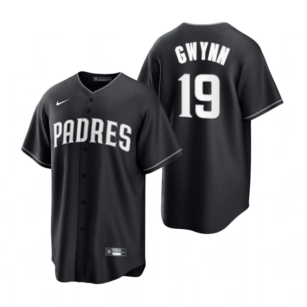 San Diego Padres #19 Tony Gwynn  Black White 2021 All Black Fashion Jersey