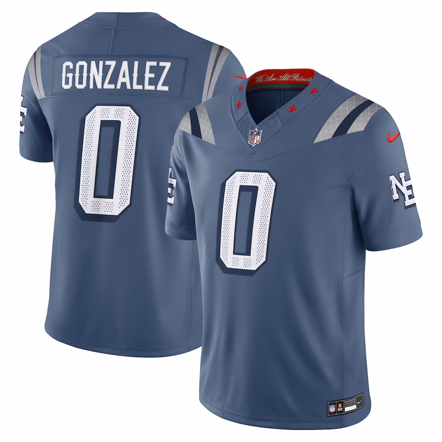 Christian Gonzalez #0 New England Patriots 2025 Rivalries Collection Limited Jersey - Storm Blue