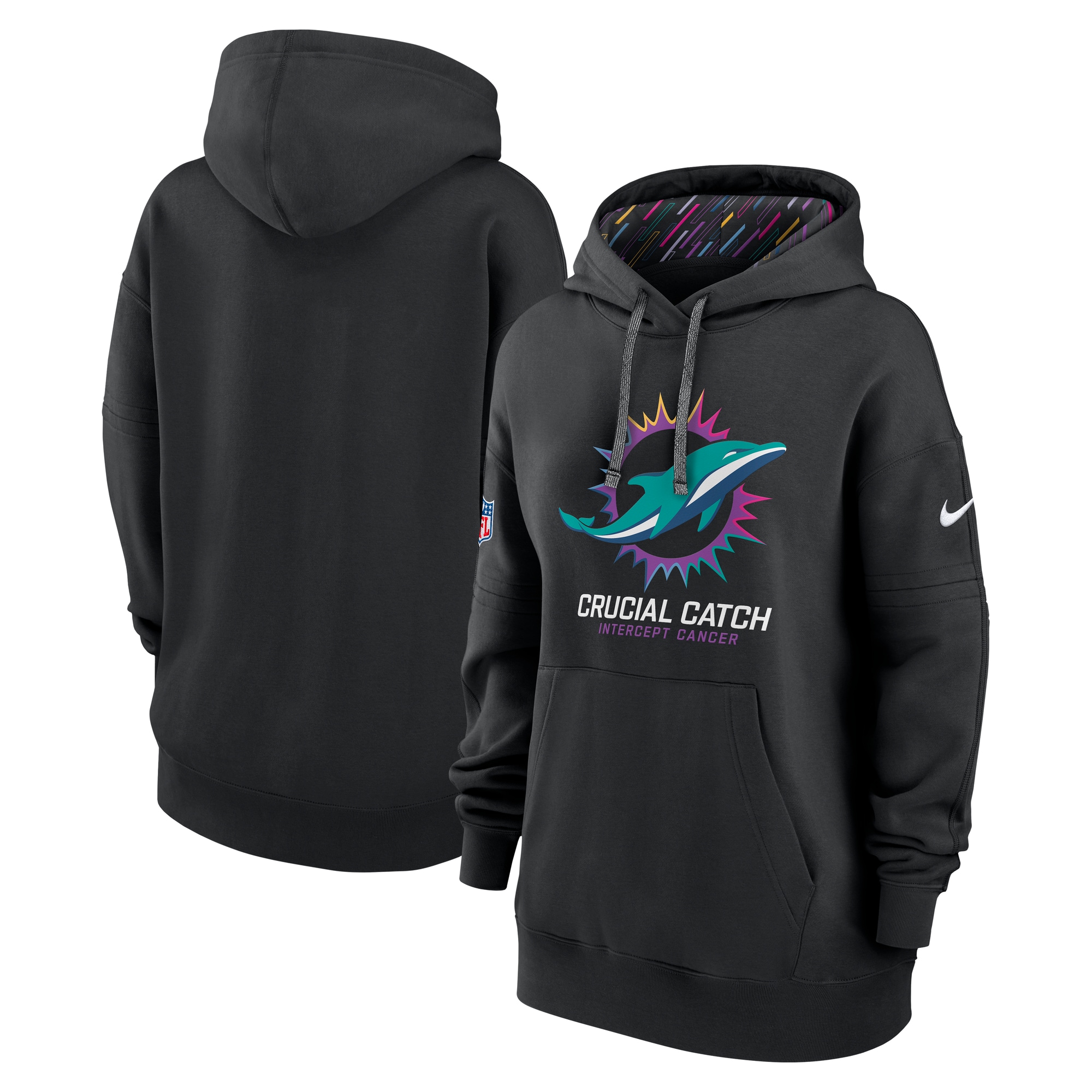 Miami Dolphins Women's 2024 NFL Crucial Catch Club Pullover Hoodie - Black