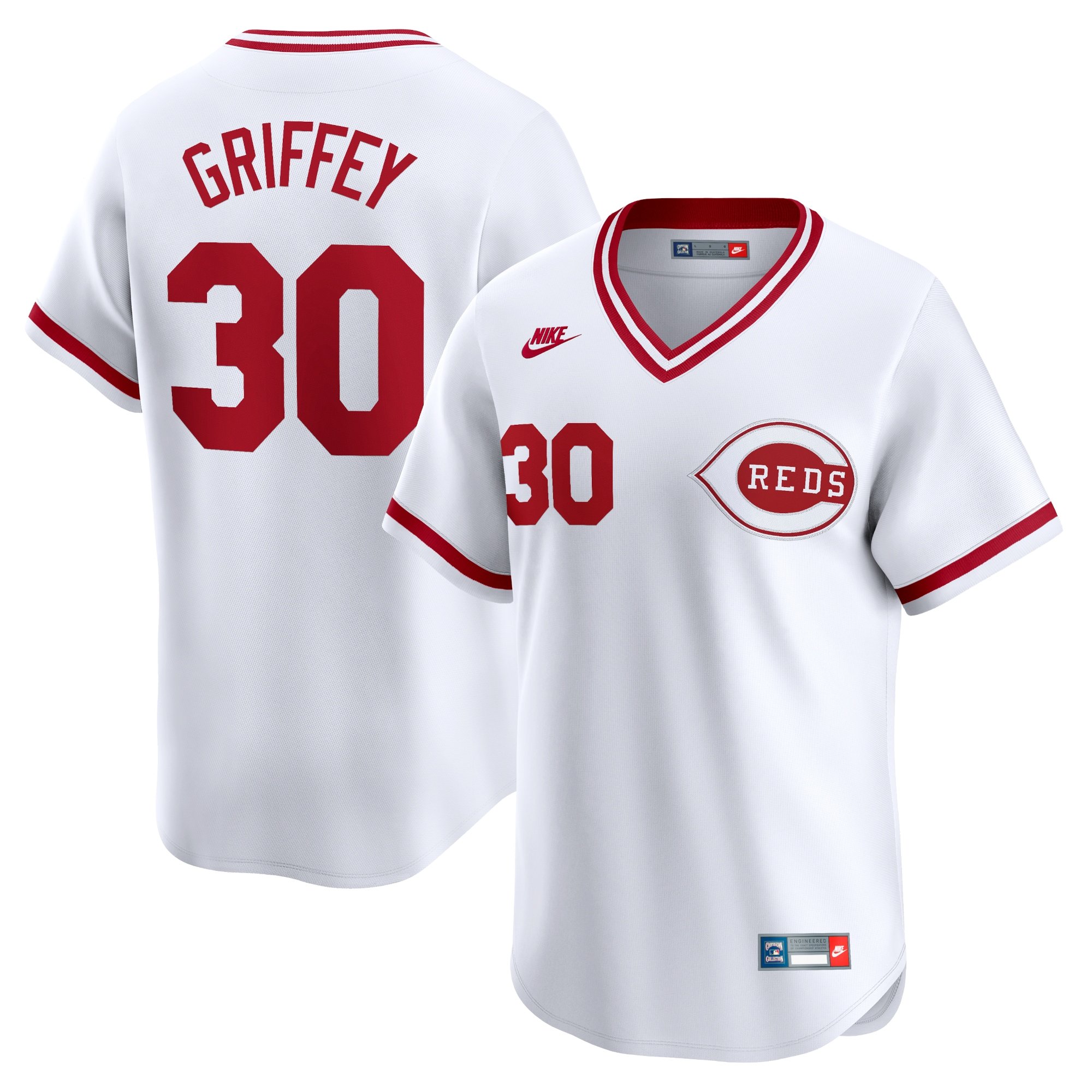 Men's Cincinnati Reds Ken Griffey  White Throwback Cooperstown Limited Jersey