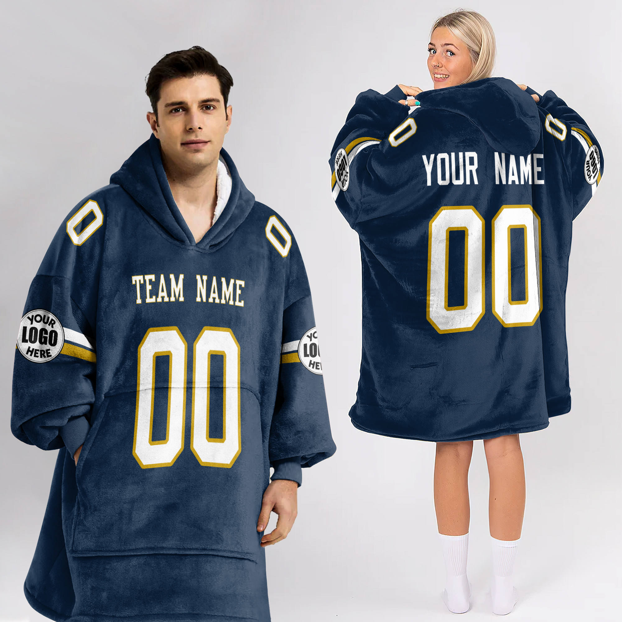 Adult Custom Blanket Hoodie Notre Dame Inspired Color