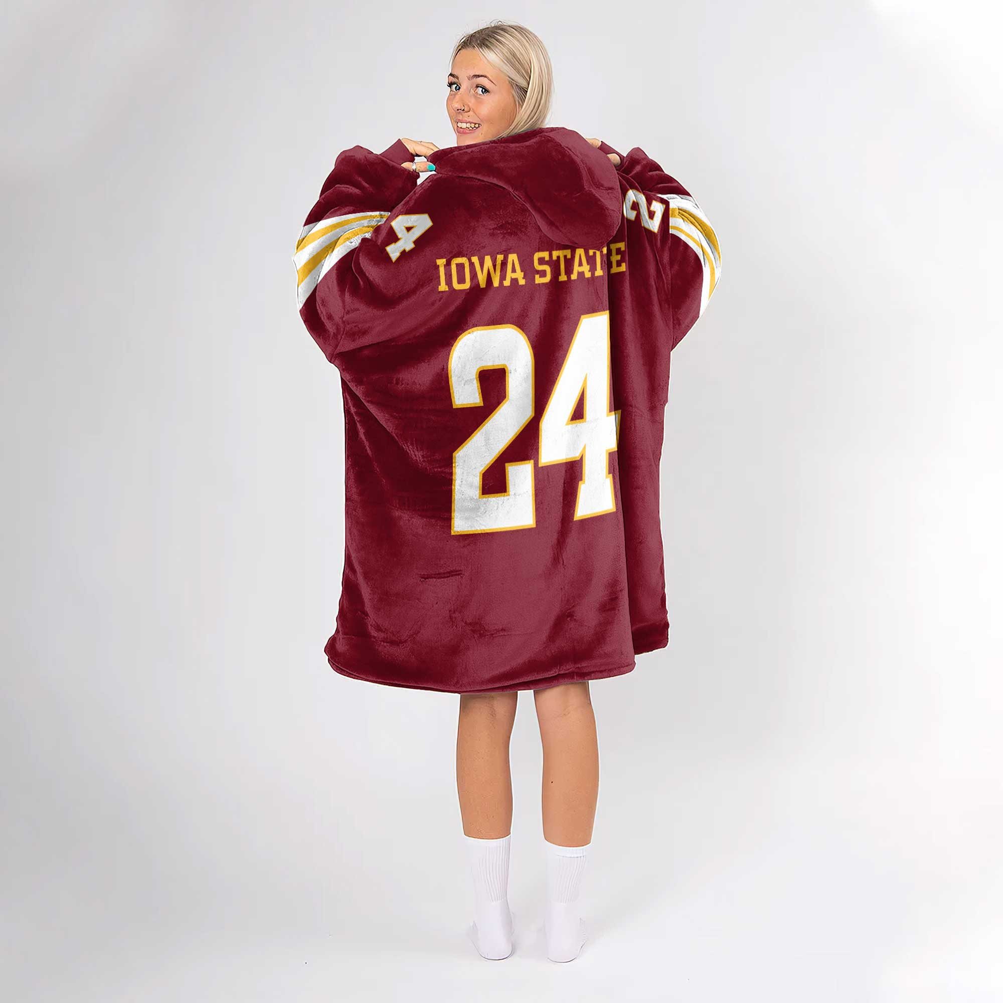 Adult #24 Iowa State Football Unisex Blanket Hoodie