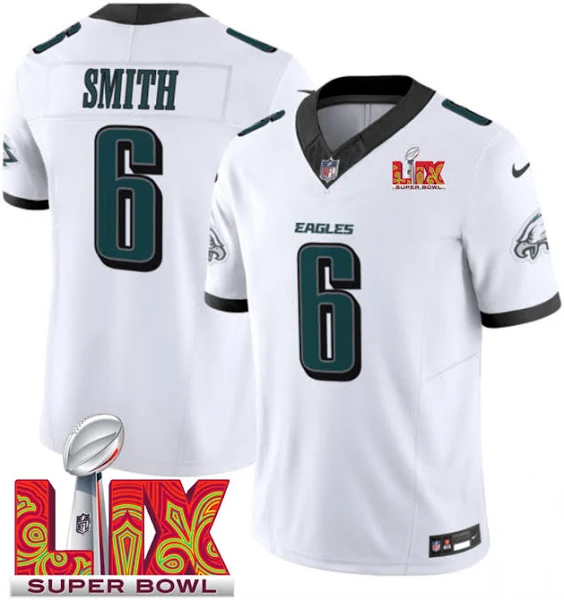 Men’s #6 Philadelphia Eagles  DeVonta Smith White Super Bowl LIX Jersey