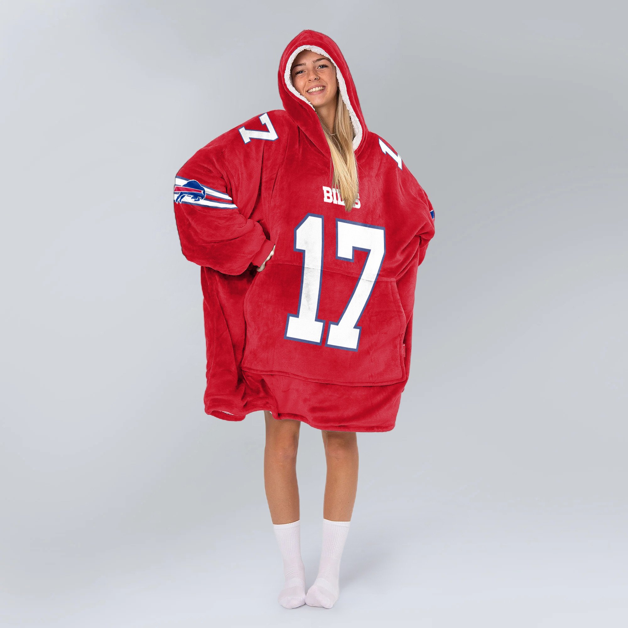 Adult 17 Buffalo Football Unisex Blanket Hoodie