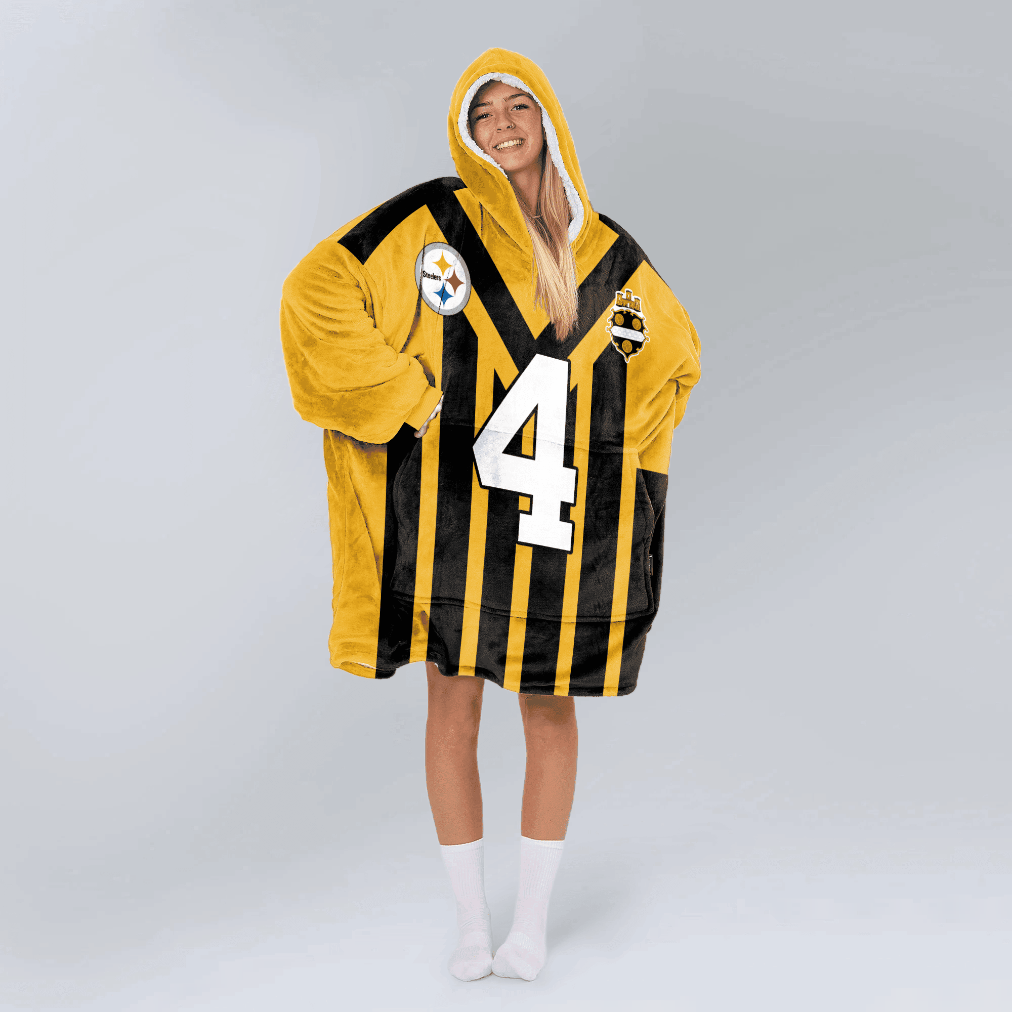 Adult 4 Pittsburgh Football Unisex Blanket Hoodie